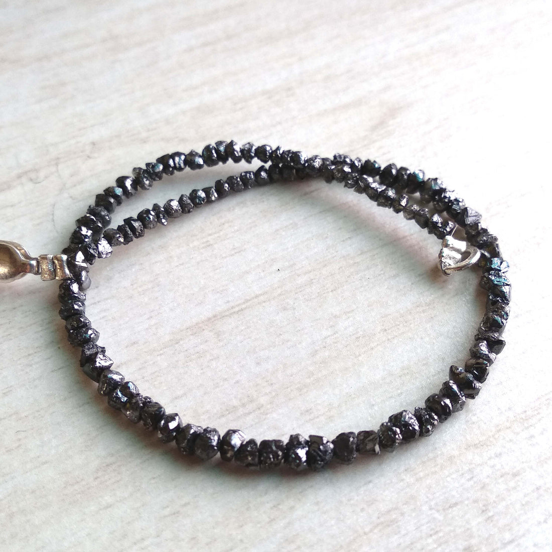8.00 Ct Natural Black Raw Rough Loose Diamond Beads 6.50" Bracelet wt Silver Clasp