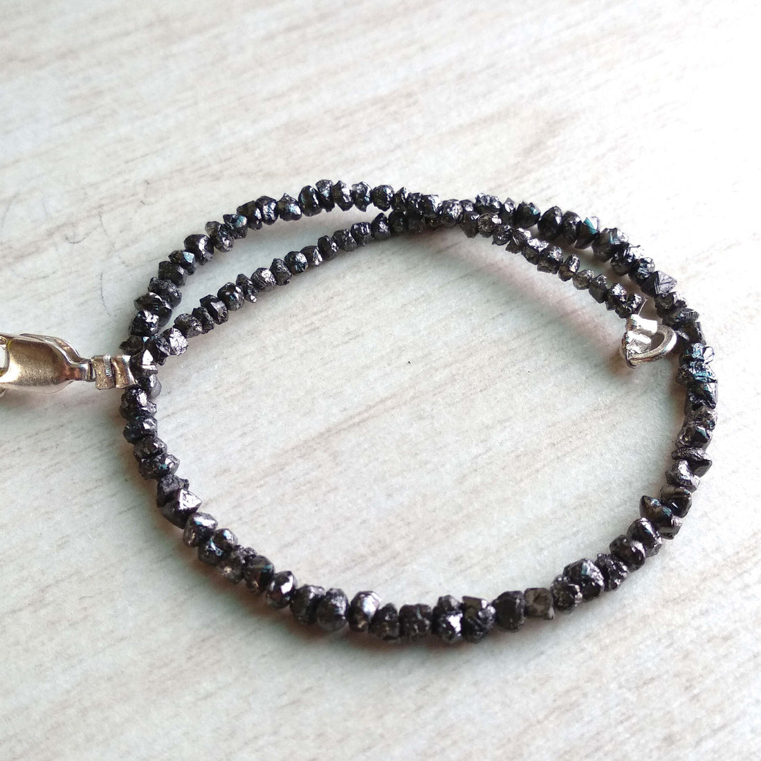 8.00 Ct Natural Black Raw Rough Loose Diamond Beads 6.50" Bracelet wt Silver Clasp