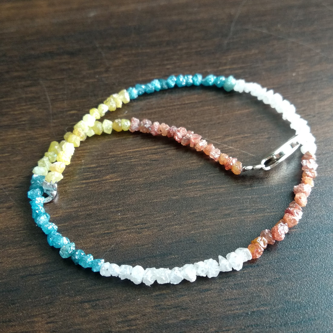 8.00 Ct Natural Multi Color Rough Loose Diamond Beads 6.50" Bracelet wt Silver Clasp, Unique Raw Diamond