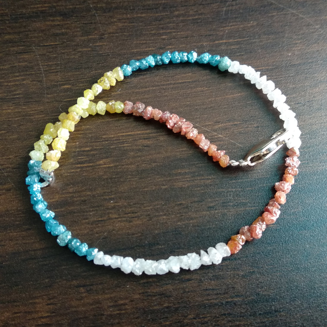 8.00 Ct Natural Multi Color Rough Loose Diamond Beads 6.50" Bracelet wt Silver Clasp, Unique Raw Diamond