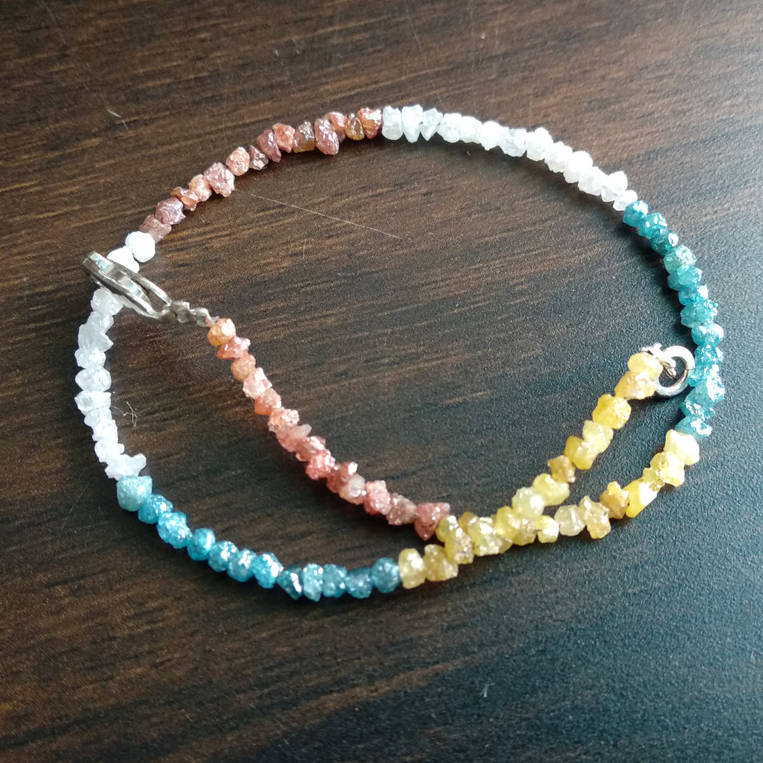 8.00 Ct Natural Multi Color Rough Loose Diamond Beads 6.50" Bracelet wt Silver Clasp, Unique Raw Diamond