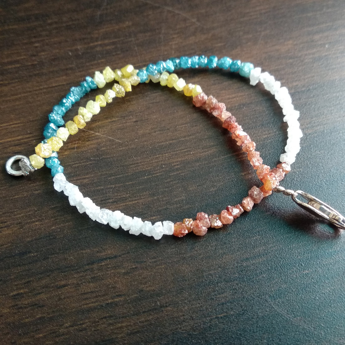 8.00 Ct Natural Multi Color Rough Loose Diamond Beads 6.50" Bracelet wt Silver Clasp, Unique Raw Diamond