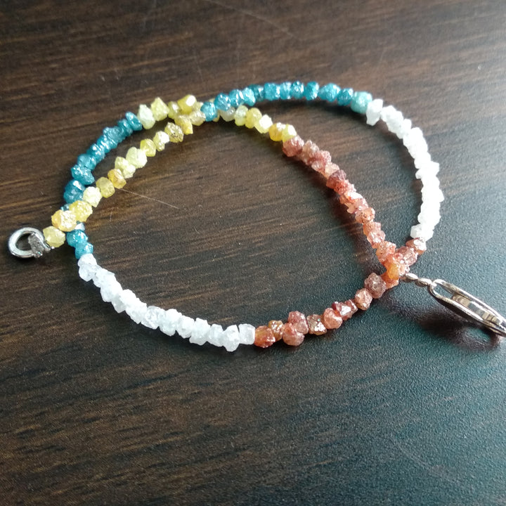 8.00 Ct Natural Multi Color Rough Loose Diamond Beads 6.50" Bracelet wt Silver Clasp, Unique Raw Diamond