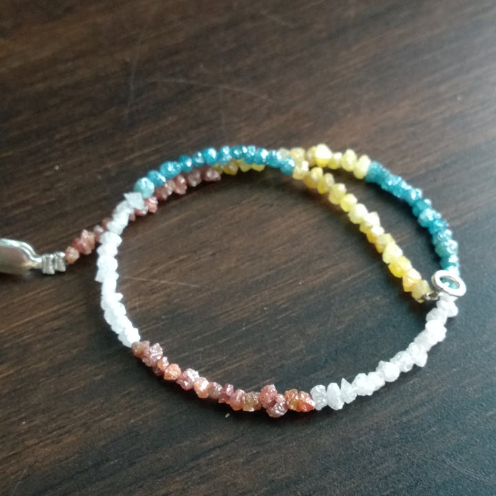 8.00 Ct Natural Multi Color Rough Loose Diamond Beads 6.50" Bracelet wt Silver Clasp, Unique Raw Diamond
