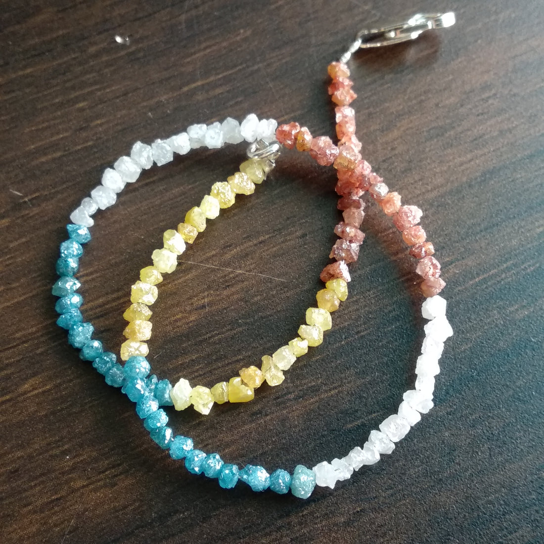 8.00 Ct Natural Multi Color Rough Loose Diamond Beads 6.50" Bracelet wt Silver Clasp, Unique Raw Diamond