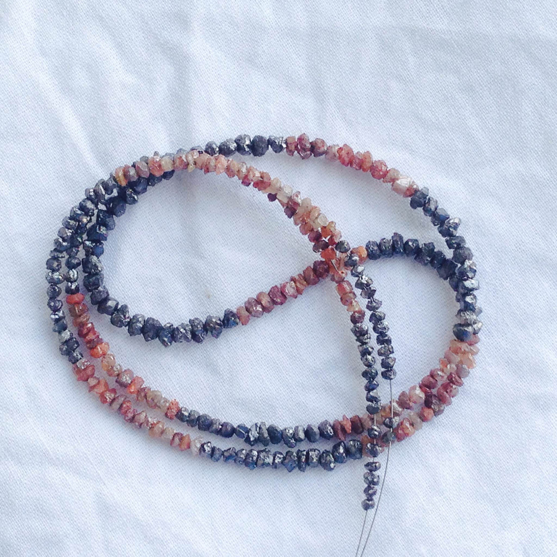 15.00 Ct Natural Red & Black Color Raw Uncut Rough Diamonds Beads 16" Necklace Strand with Silver Clasp