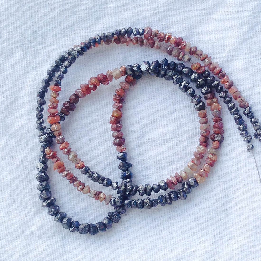 15.00 Ct Natural Red & Black Color Raw Uncut Rough Diamonds Beads 16" Necklace Strand with Silver Clasp