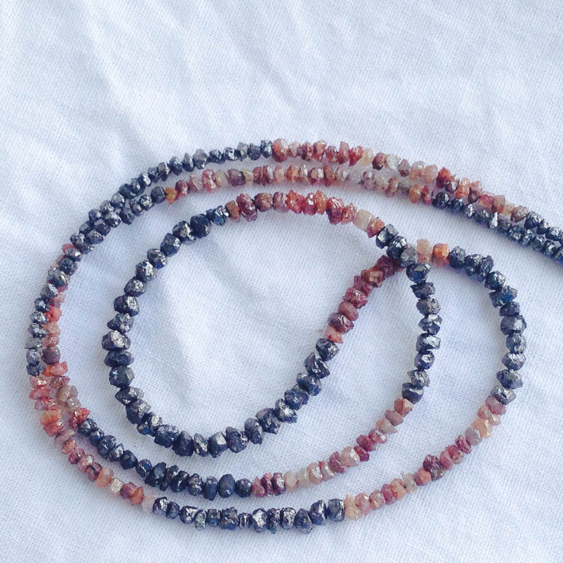 15.00 Ct Natural Red & Black Color Raw Uncut Rough Diamonds Beads 16" Necklace Strand with Silver Clasp