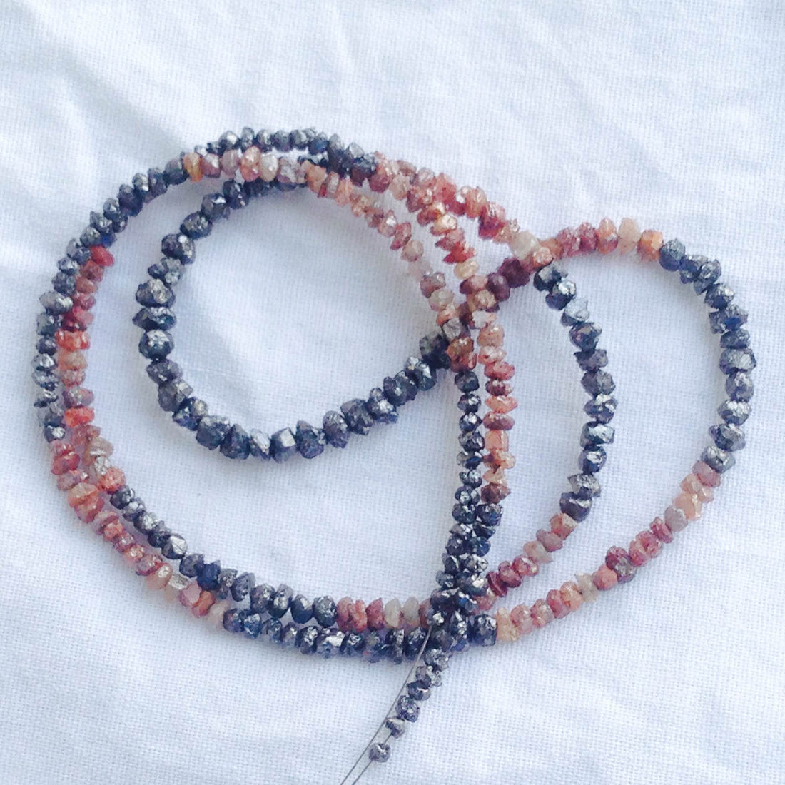15.00 Ct Natural Red & Black Color Raw Uncut Rough Diamonds Beads 16" Necklace Strand with Silver Clasp