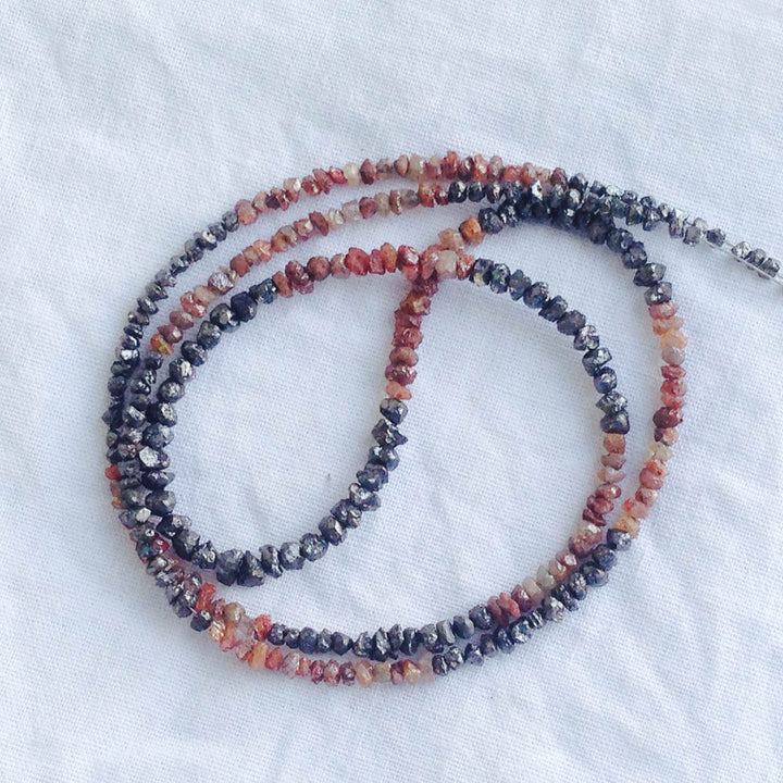 15.00 Ct Natural Red & Black Color Raw Uncut Rough Diamonds Beads 16" Necklace Strand with Silver Clasp