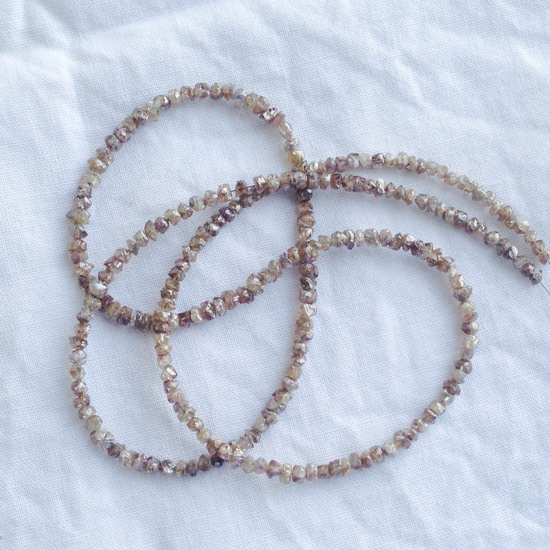 Natural Brown Color Raw Rough Diamonds Beads 16" Strand Chain Necklace wt Silver Clasp 20 Cts