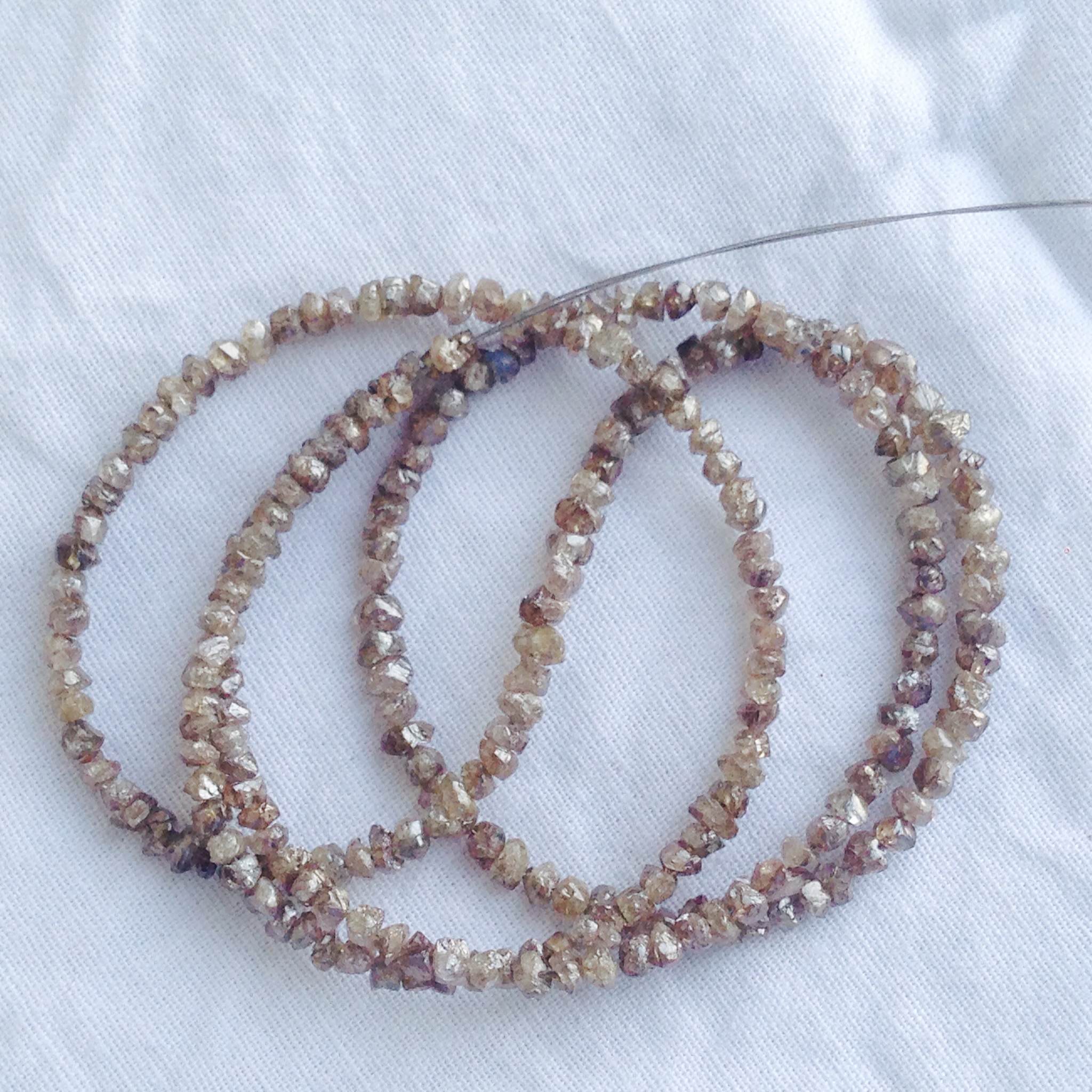 Natural Brown Color Raw Rough Diamonds Beads 16" Strand Chain Necklace wt Silver Clasp 20 Cts