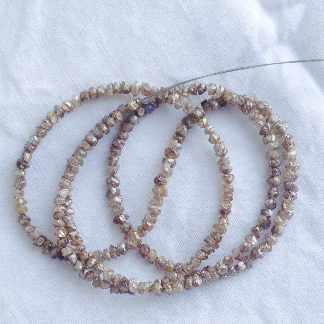 Natural Brown Color Raw Rough Diamonds Beads 16" Strand Chain Necklace wt Silver Clasp 20 Cts