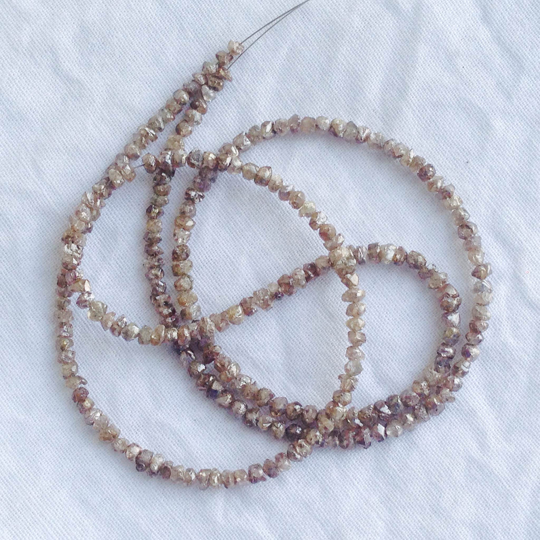 Natural Brown Color Raw Rough Diamonds Beads 16" Strand Chain Necklace wt Silver Clasp 20 Cts