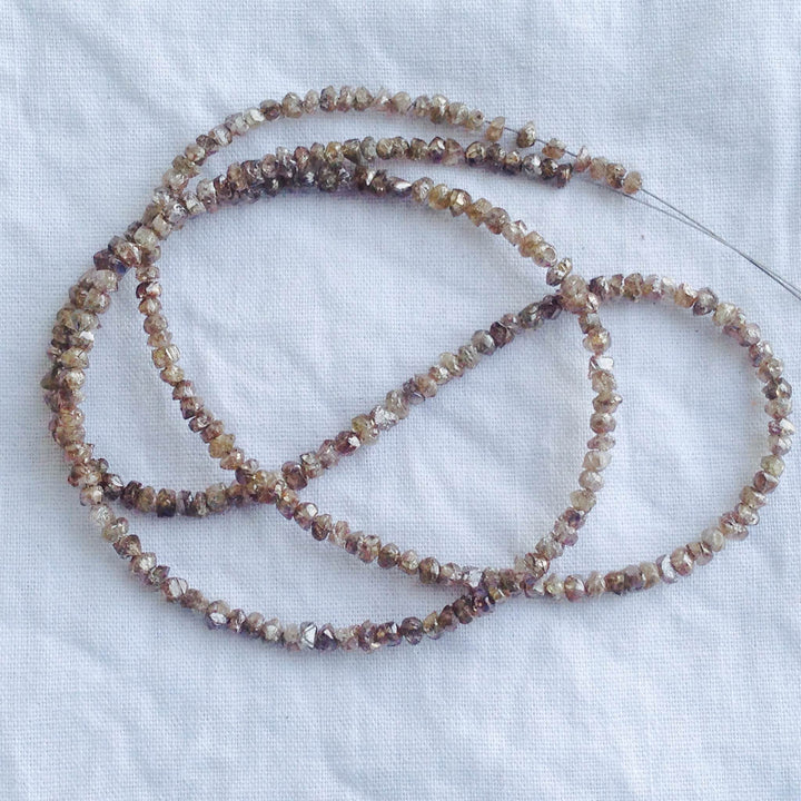Natural Brown Color Raw Rough Diamonds Beads 16" Strand Chain Necklace wt Silver Clasp 20 Cts