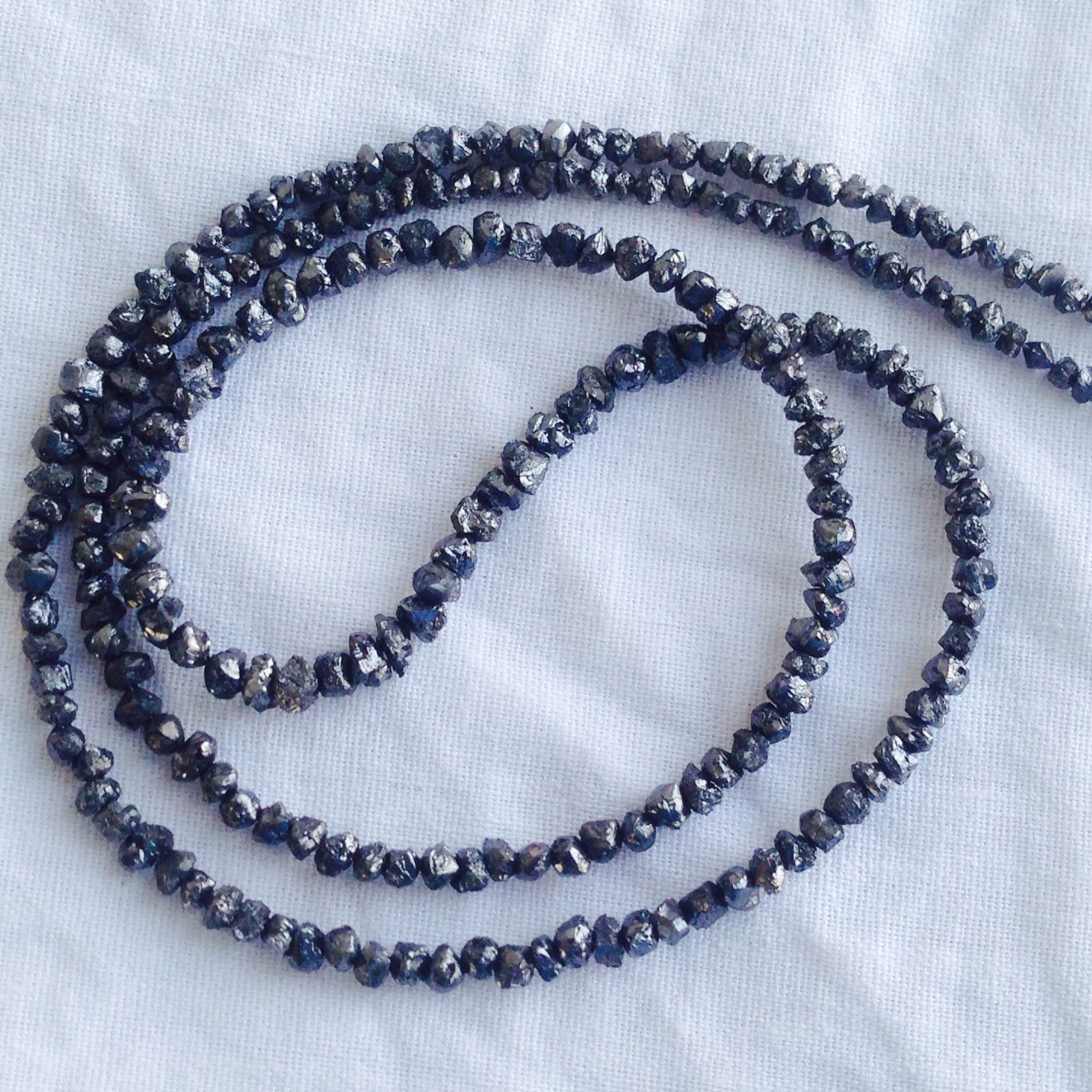 20 Carat Natural Black Rough Loose Diamonds Beads 16" Strand Necklace Chain wt 925 Silver Clasp