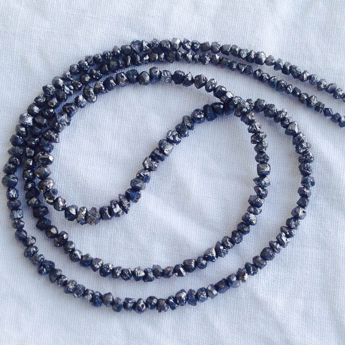 22+ Carat Rare Natural Jet Black Loose Rough Diamonds Beads 20" Strand / Necklace Chain wt 925 Silver Clasp