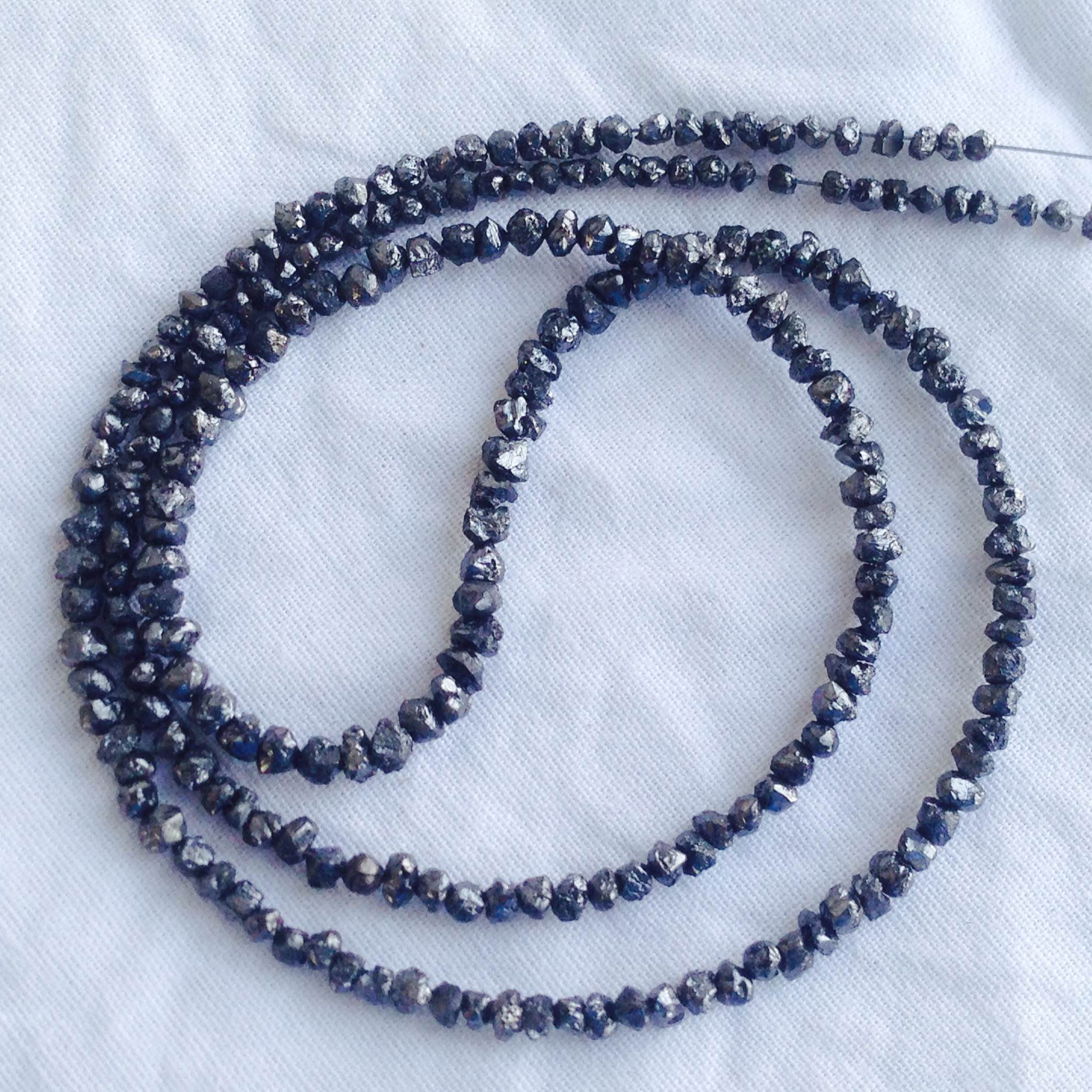 20 Carat Natural Black Rough Loose Diamonds Beads 16" Strand Necklace Chain wt 925 Silver Clasp