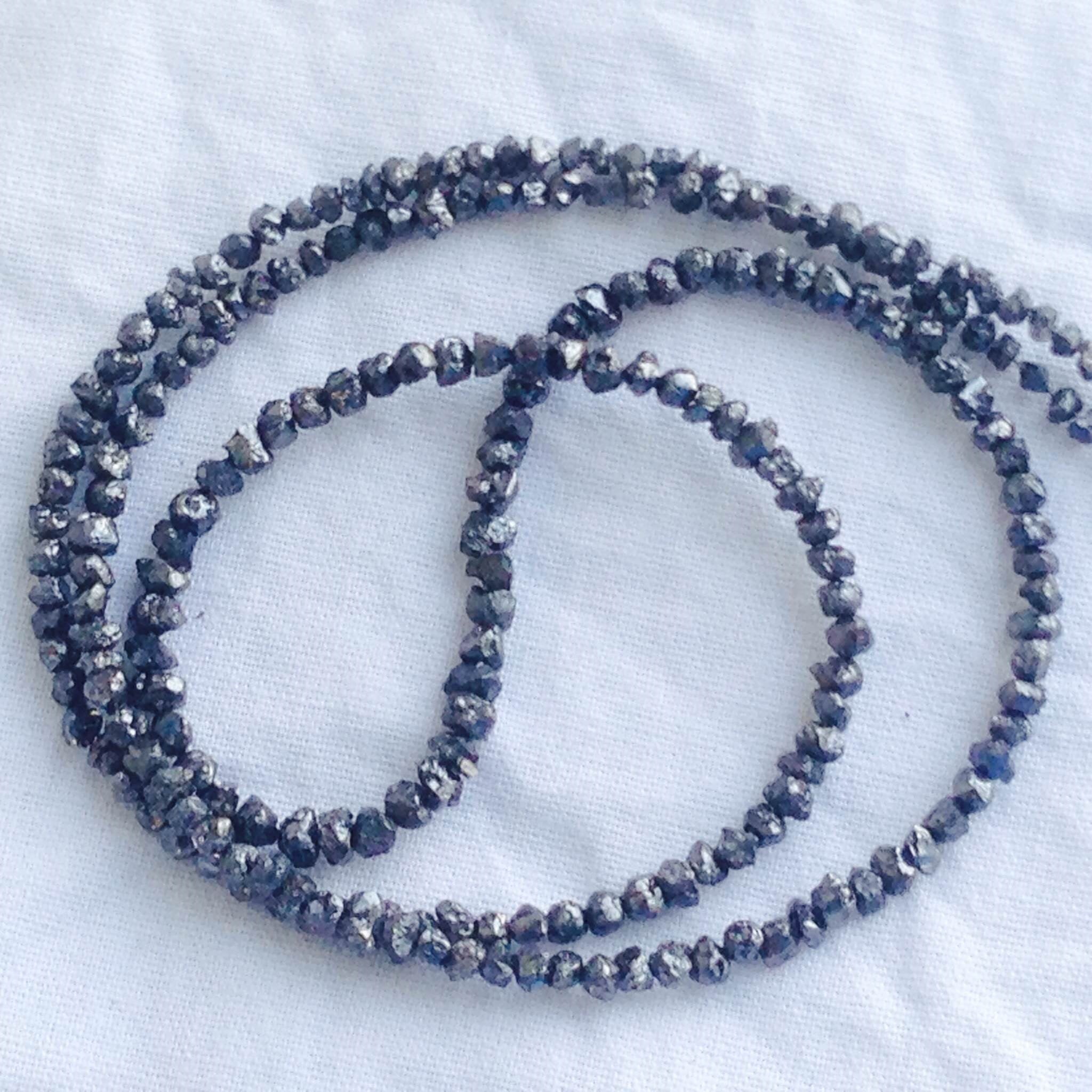 20 Carat Natural Black Rough Loose Diamonds Beads 16" Strand Necklace Chain wt 925 Silver Clasp