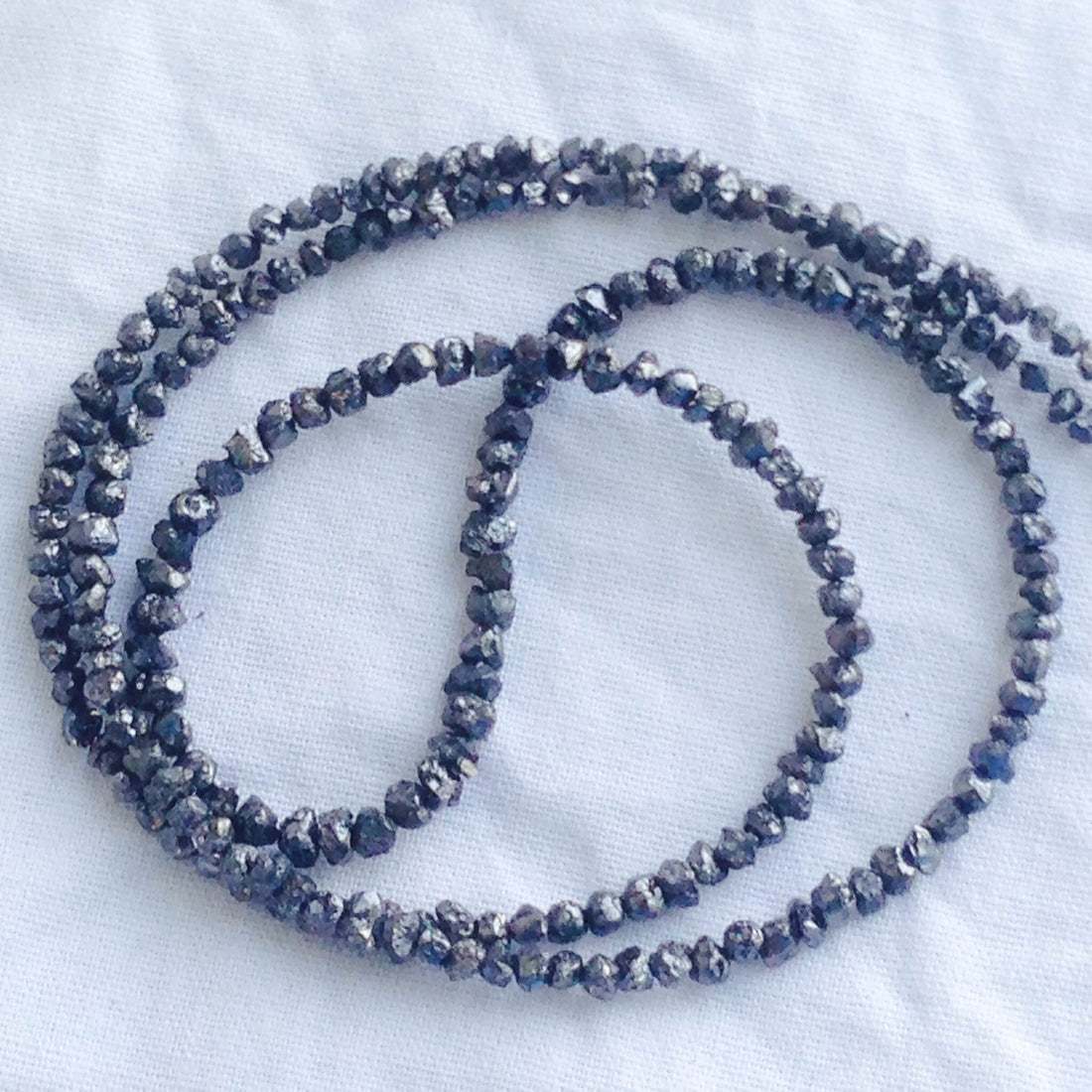 22+ Carat Rare Natural Jet Black Loose Rough Diamonds Beads 20" Strand / Necklace Chain wt 925 Silver Clasp