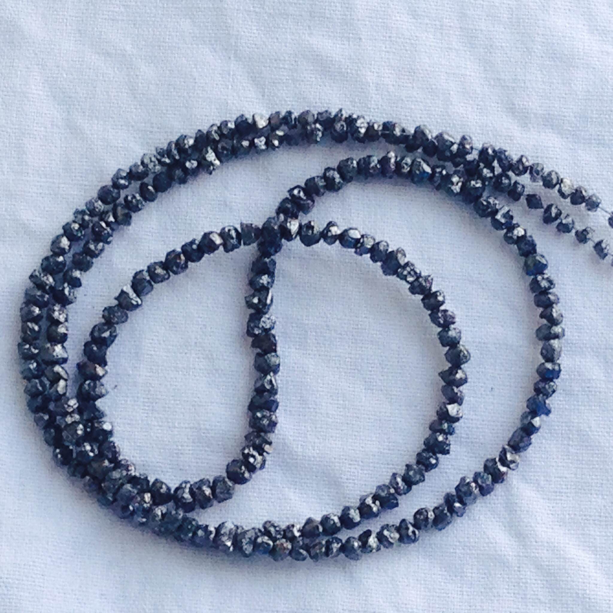 20 Carat Natural Black Rough Loose Diamonds Beads 16" Strand Necklace Chain wt 925 Silver Clasp