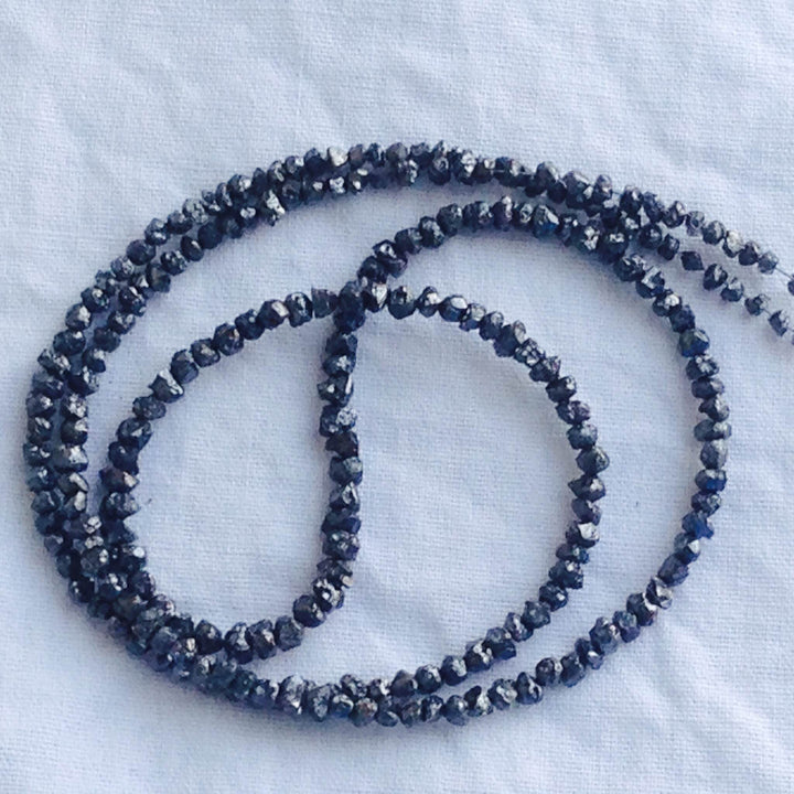 20 Carat Natural Black Rough Loose Diamonds Beads 16" Strand Necklace Chain wt 925 Silver Clasp