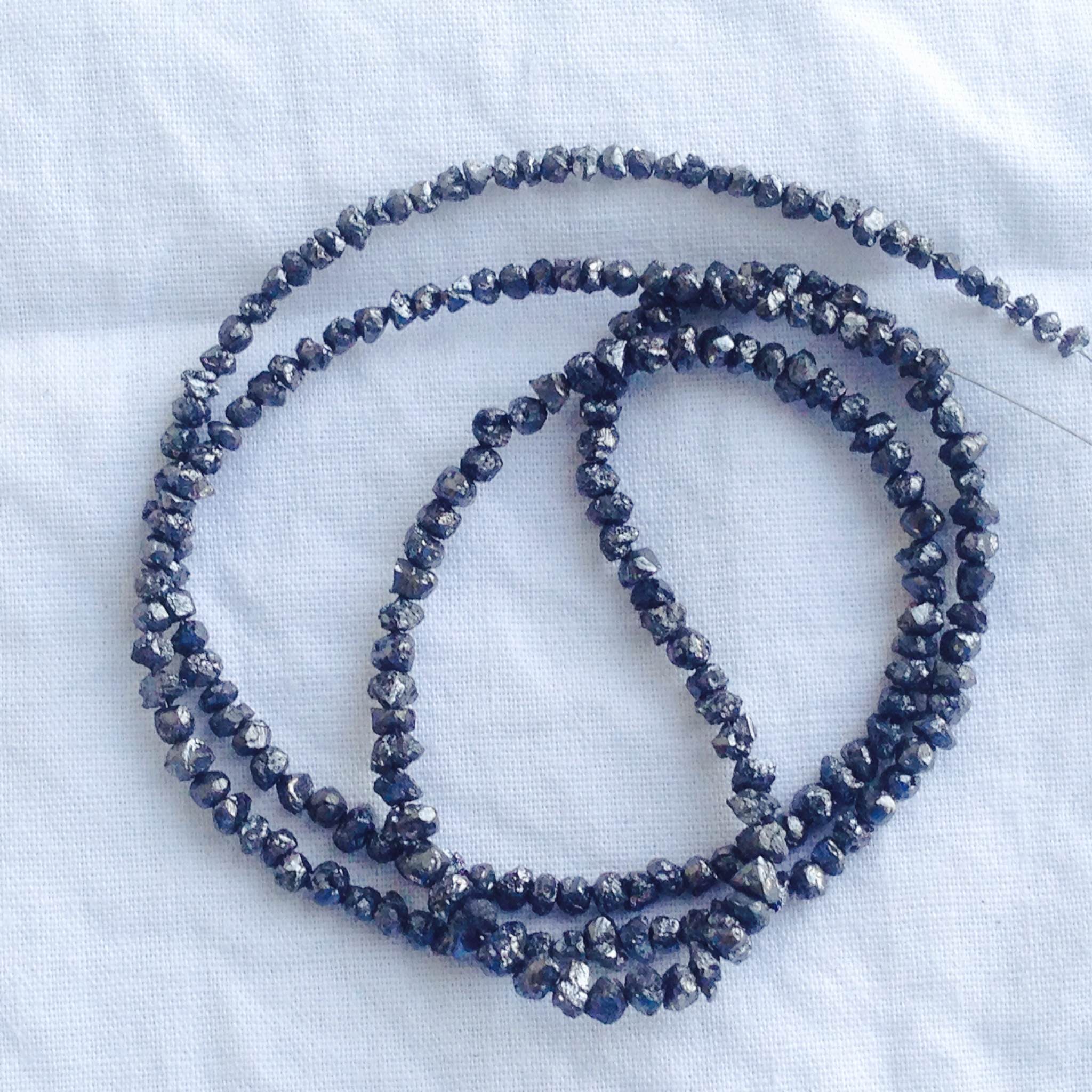 20 Carat Natural Black Rough Loose Diamonds Beads 16" Strand Necklace Chain wt 925 Silver Clasp