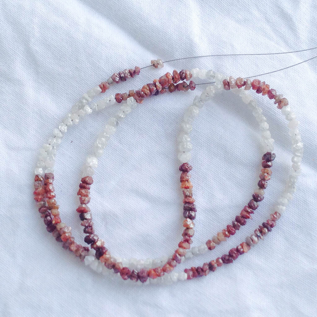 20 ct natural white red rough uncut loose diamond beads 16" strand chain wt silver clasp