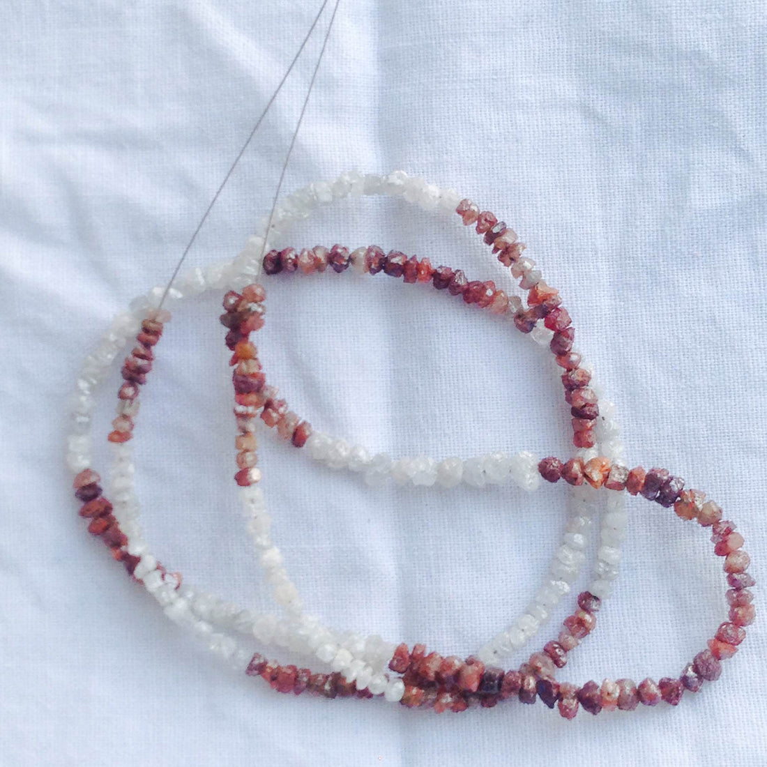 20 ct natural white red rough uncut loose diamond beads 16" strand chain wt silver clasp