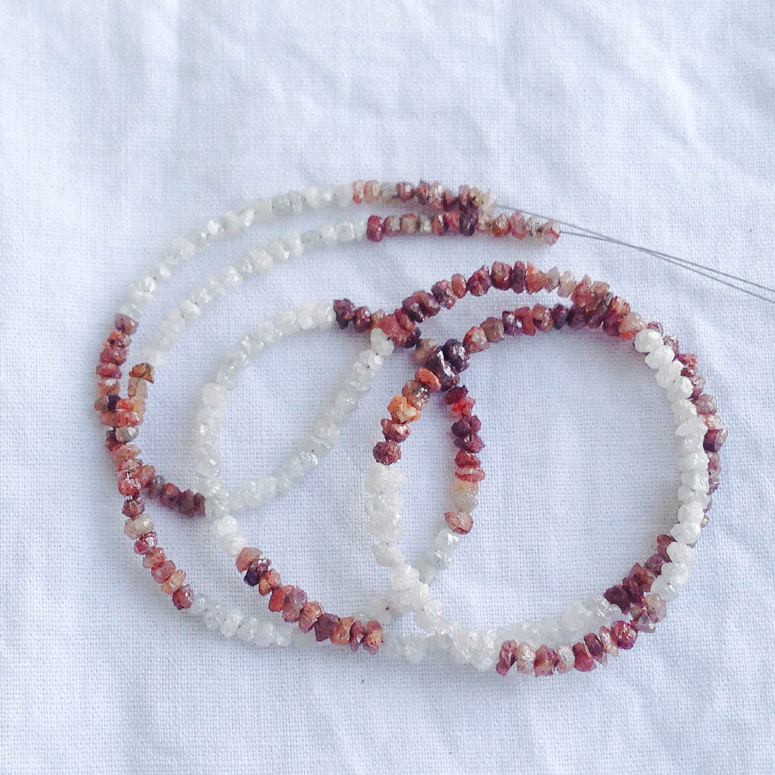 20 ct natural white red rough uncut loose diamond beads 16" strand chain wt silver clasp