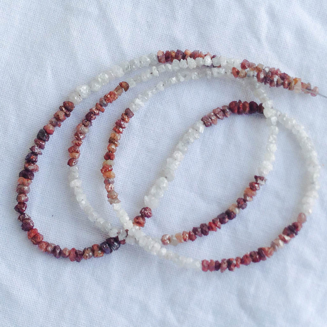 20 ct natural white red rough uncut loose diamond beads 16" strand chain wt silver clasp