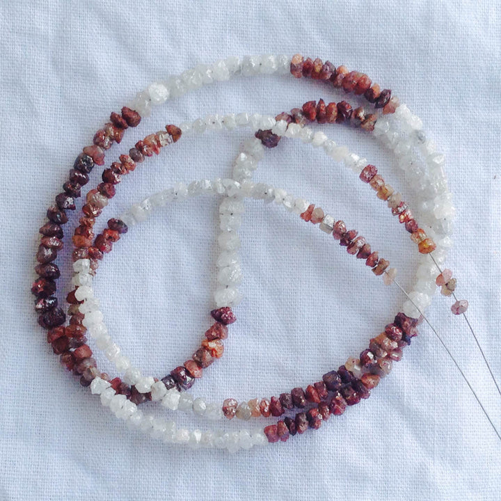 20 ct natural white red rough uncut loose diamond beads 16" strand chain wt silver clasp