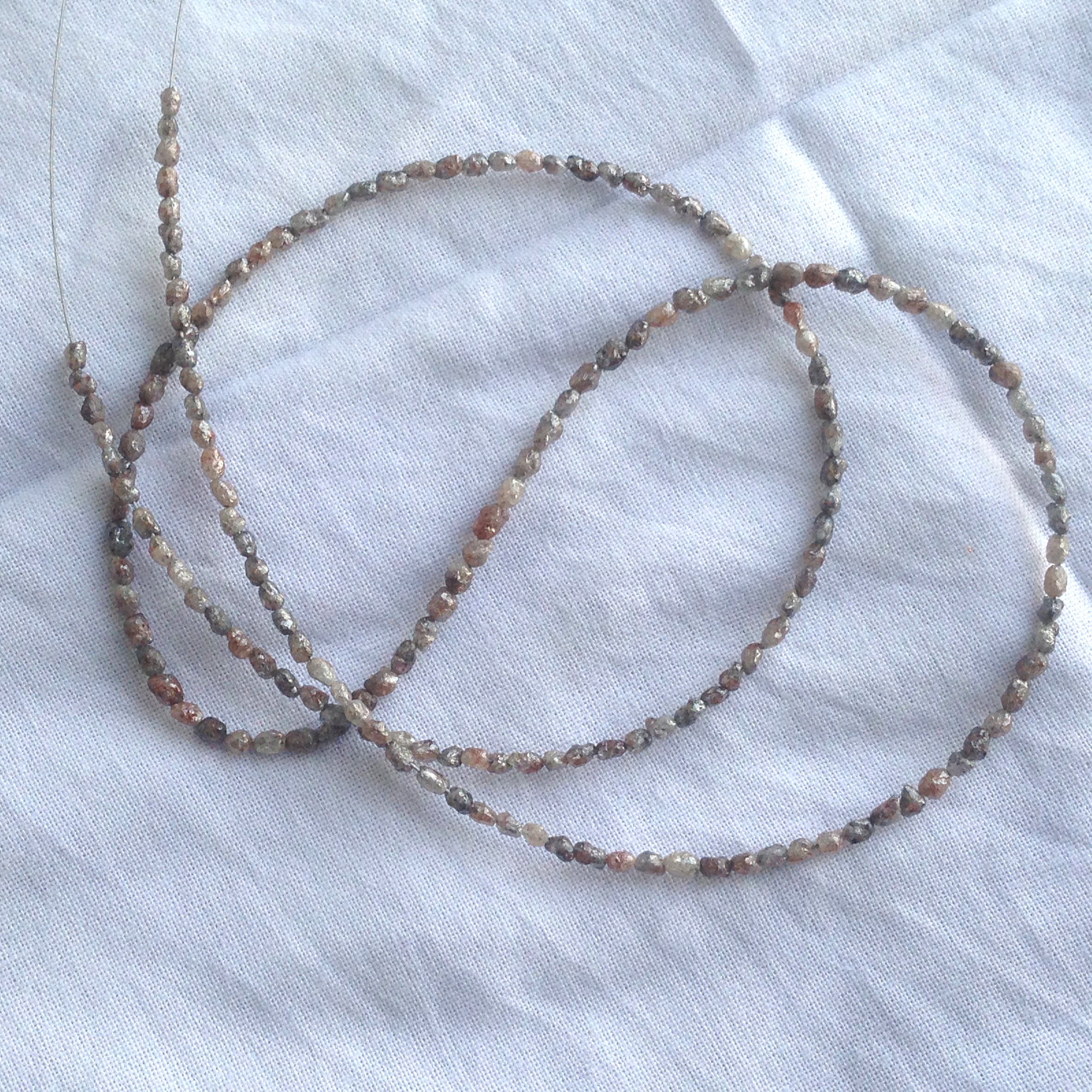 12 ct natural brown long drilled rough uncut loose diamond beads 16" strand/chain, 100% earth mined origin africa diamond beads