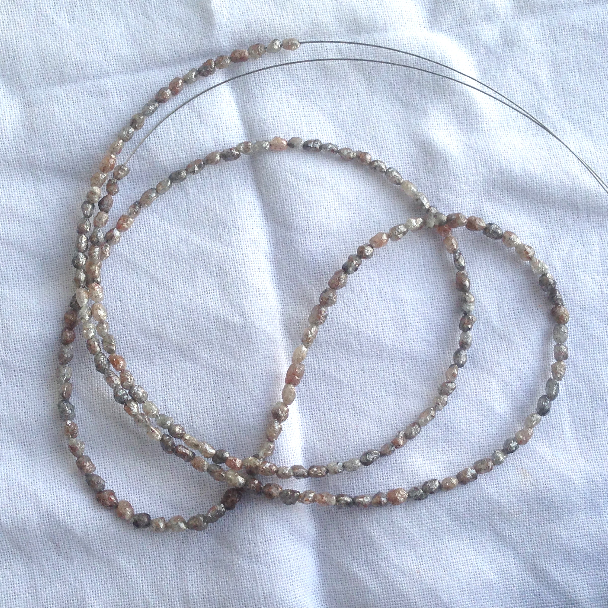 12 ct natural brown long drilled rough uncut loose diamond beads 16" strand/chain, 100% earth mined origin africa diamond beads