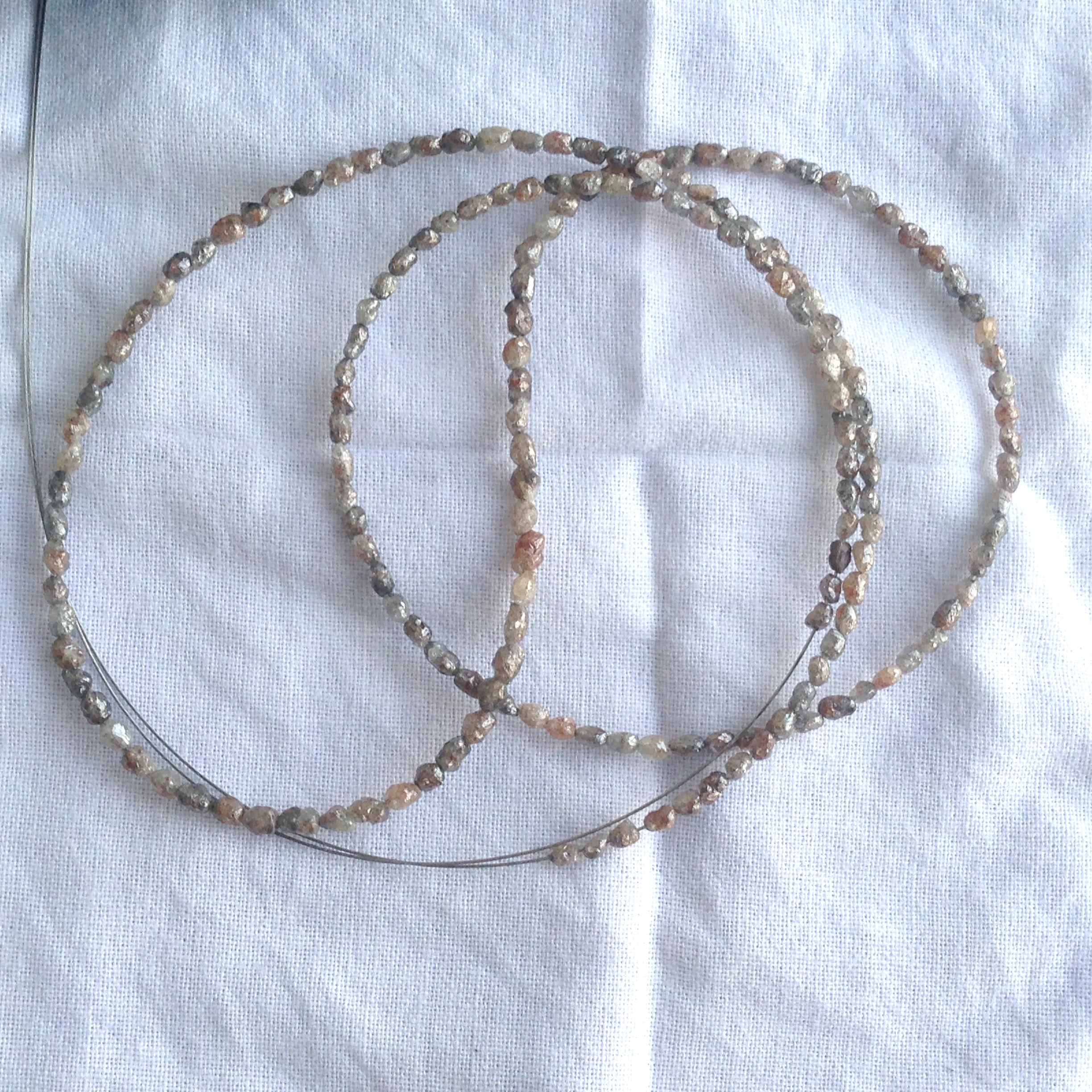 12 ct natural brown long drilled rough uncut loose diamond beads 16" strand/chain, 100% earth mined origin africa diamond beads