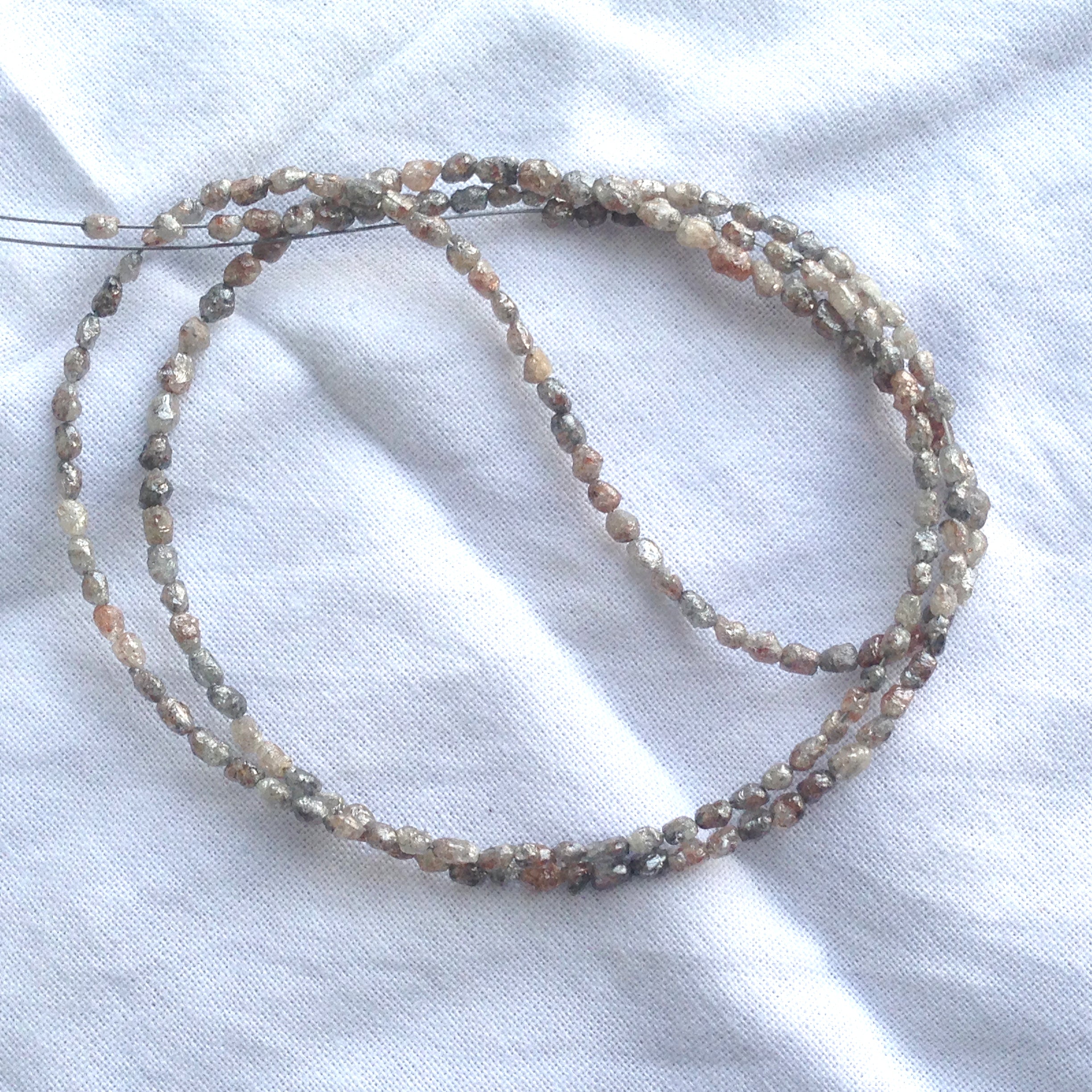 12 ct natural brown long drilled rough uncut loose diamond beads 16" strand/chain, 100% earth mined origin africa diamond beads