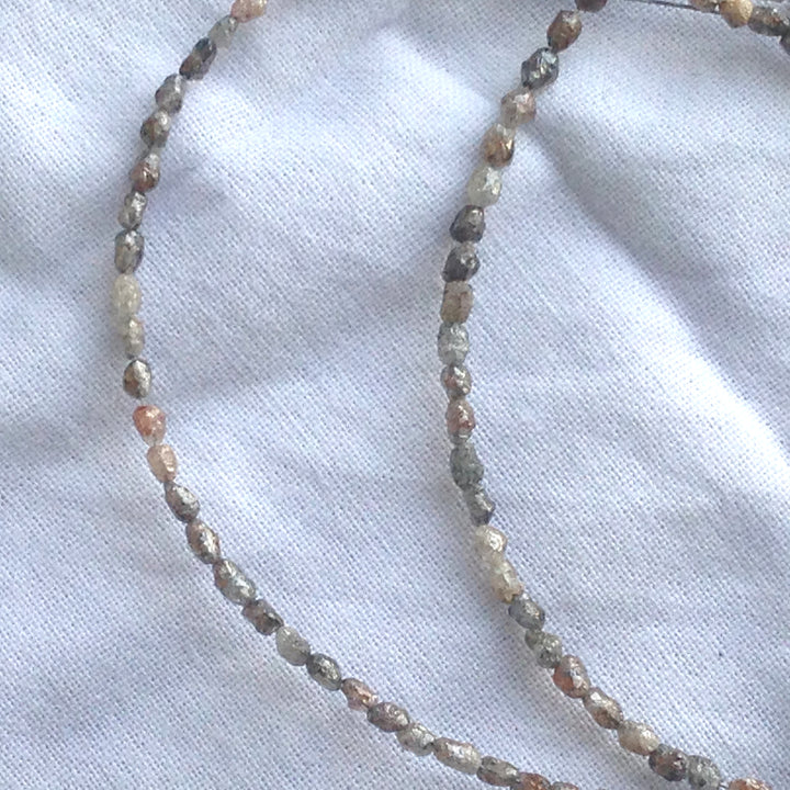12 ct natural brown long drilled rough uncut loose diamond beads 16" strand/chain, 100% earth mined origin africa diamond beads