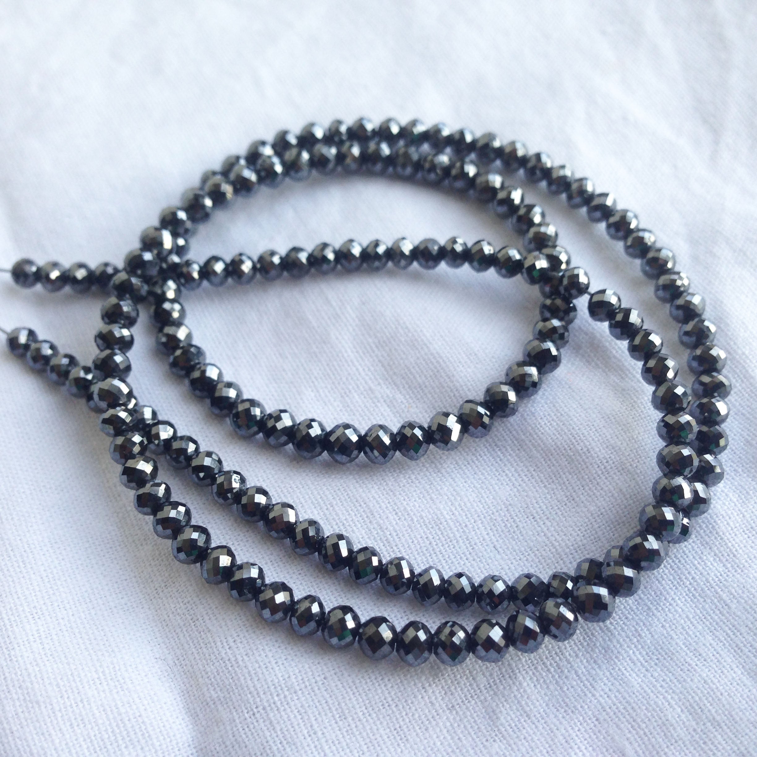 100 Ct 4.5-5.5 MM Natural Black Round Ball's Cut Loose Diamonds Beads 16" Strand Necklace Chain