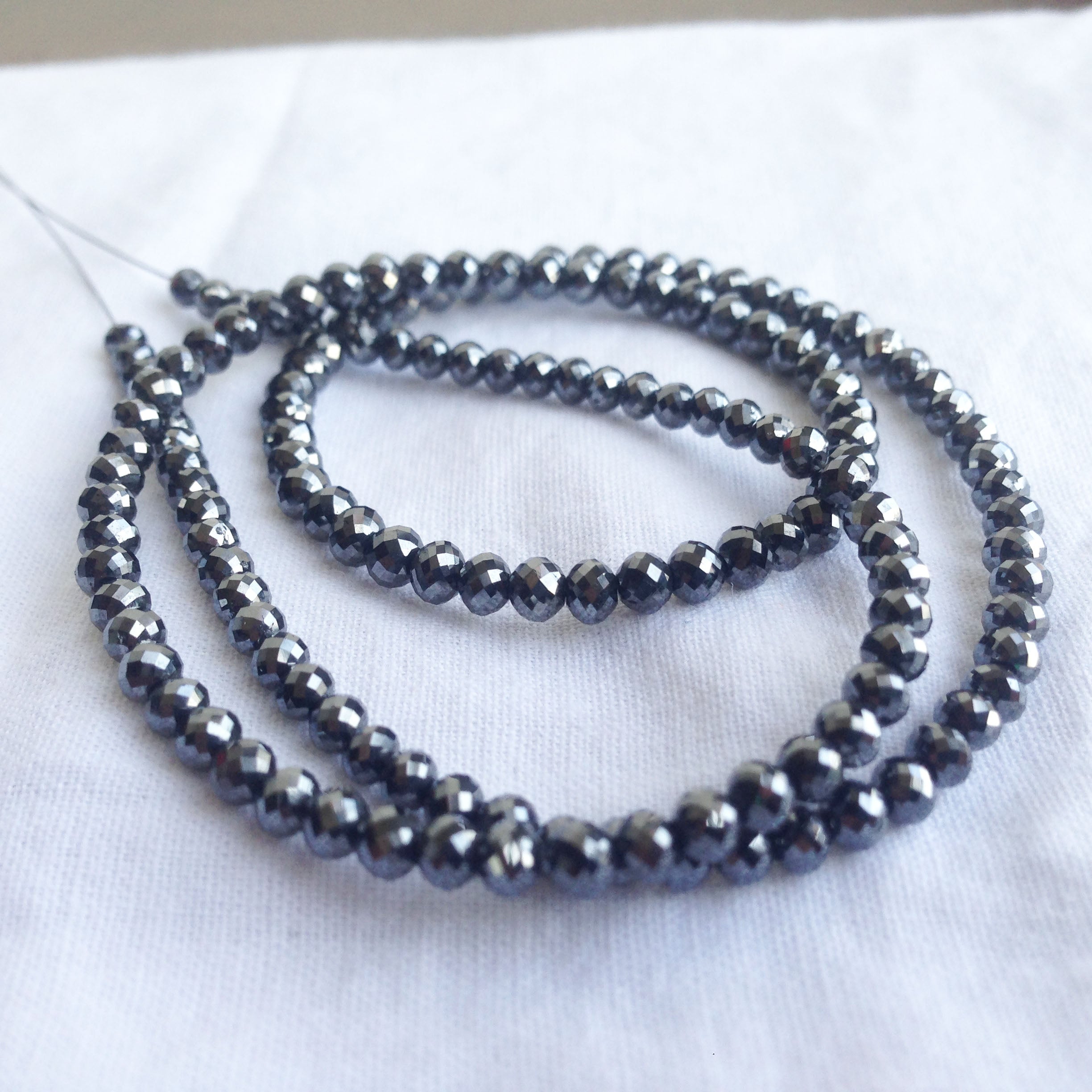 100 Ct 4.5-5.5 MM Natural Black Round Ball's Cut Loose Diamonds Beads 16" Strand Necklace Chain
