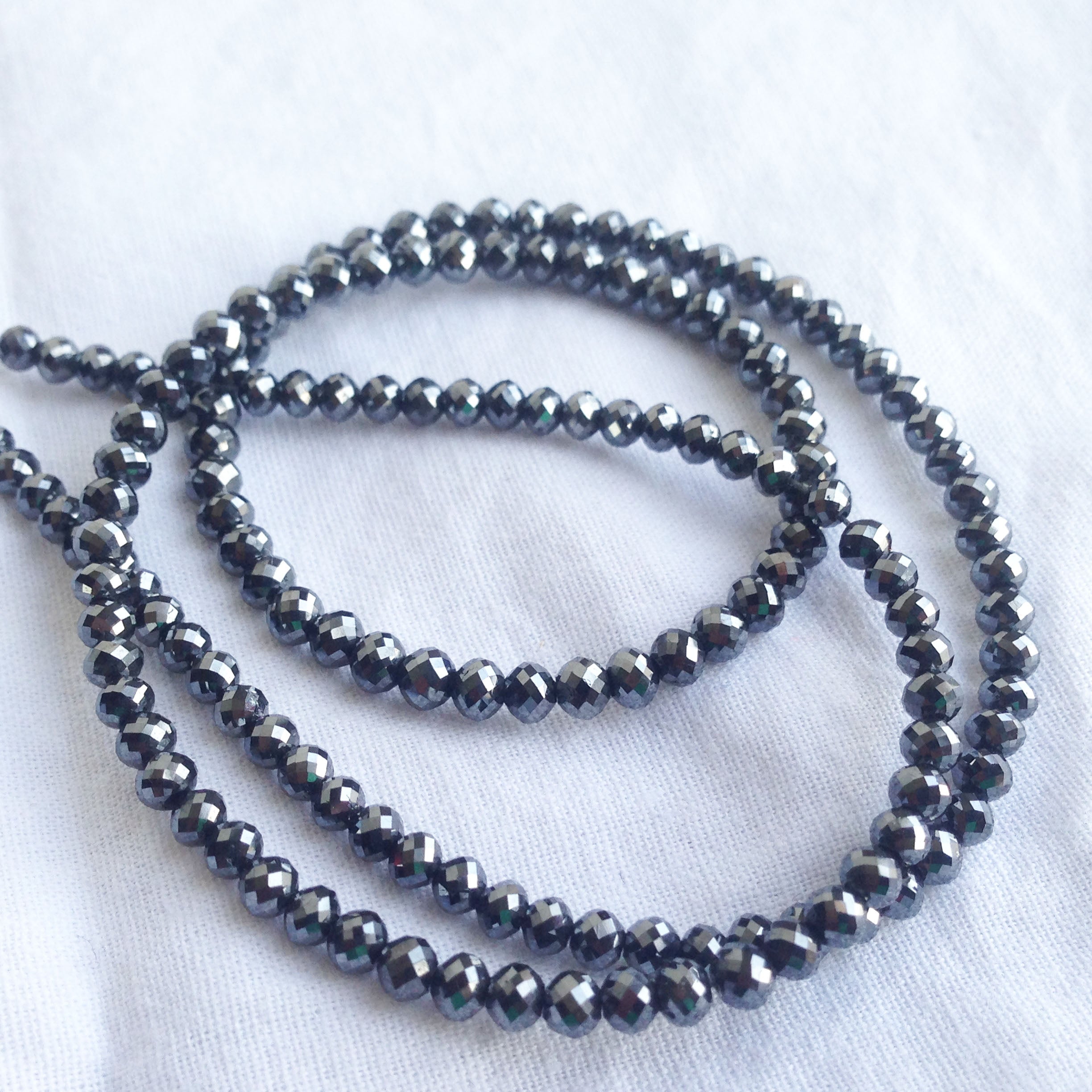 100 Ct 4.5-5.5 MM Natural Black Round Ball's Cut Loose Diamonds Beads 16" Strand Necklace Chain