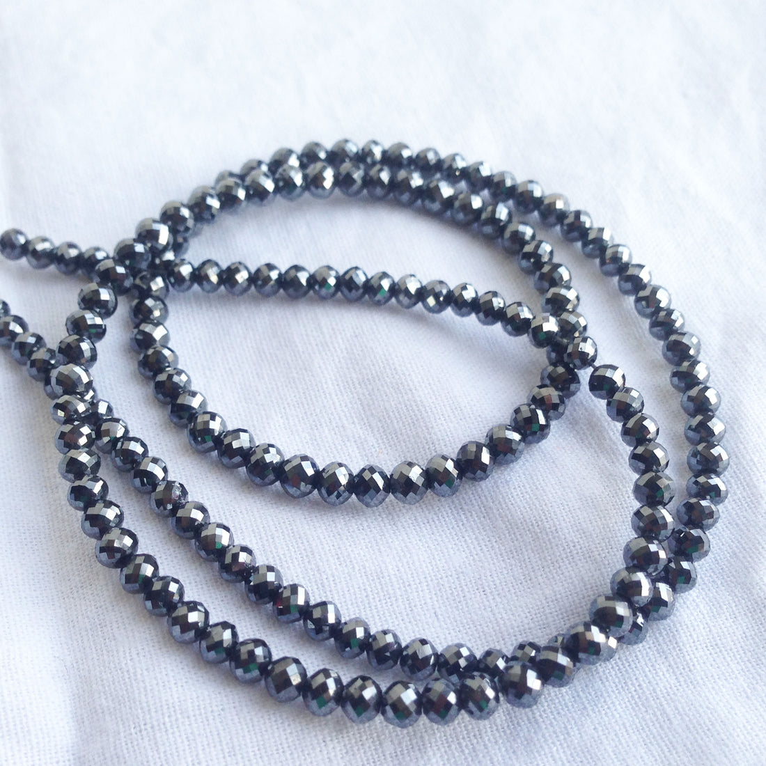 50.00 Ct 3.0-4.0 MM Natural Black Round Ball's Cut Loose Diamonds Beads 16" Strand Necklace Chain