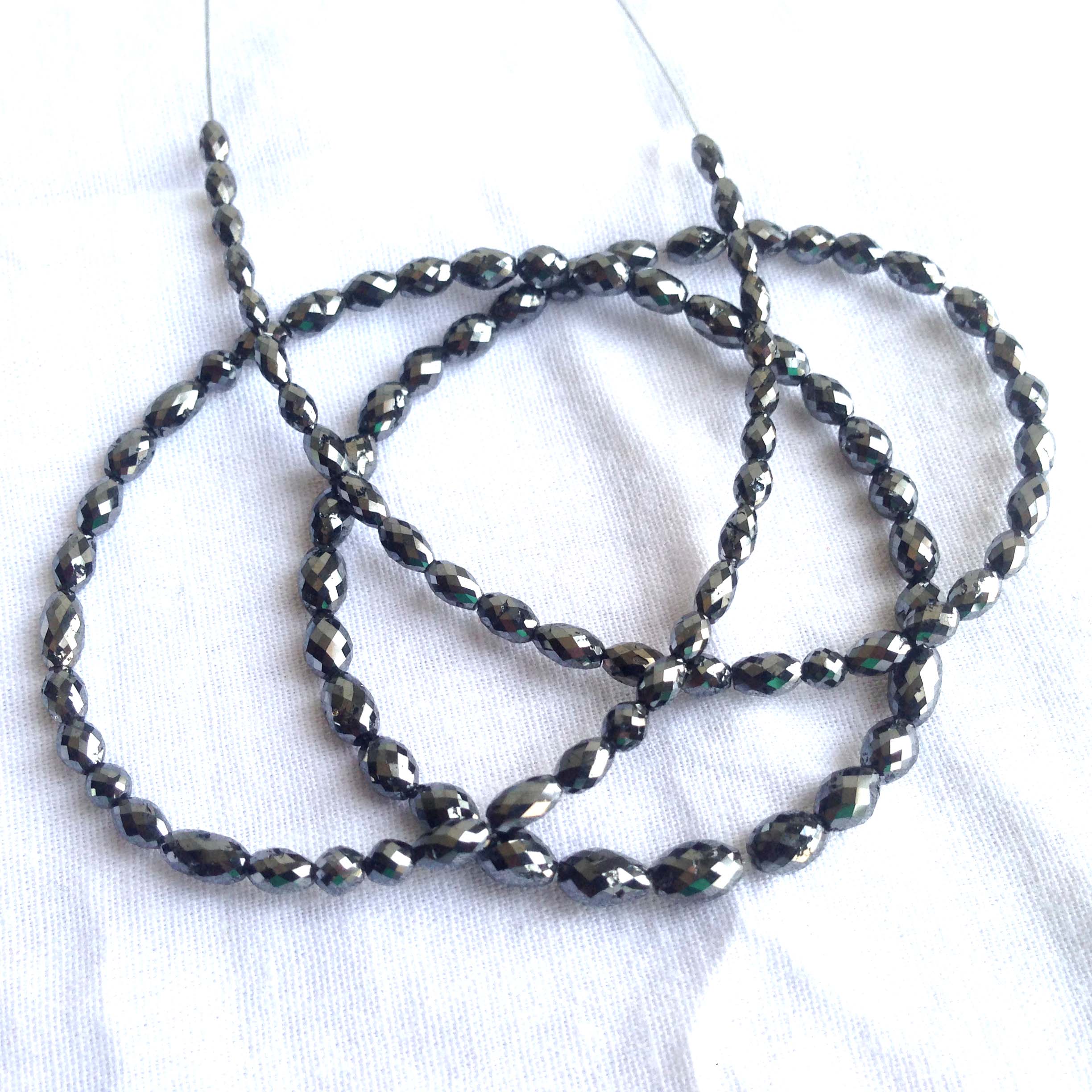 12+ Ct Natural Black Diamond Drum Cut Beads Bracelet (2.0–3.5 MM) with Silver Clasp – Polished Diamond Jewelry