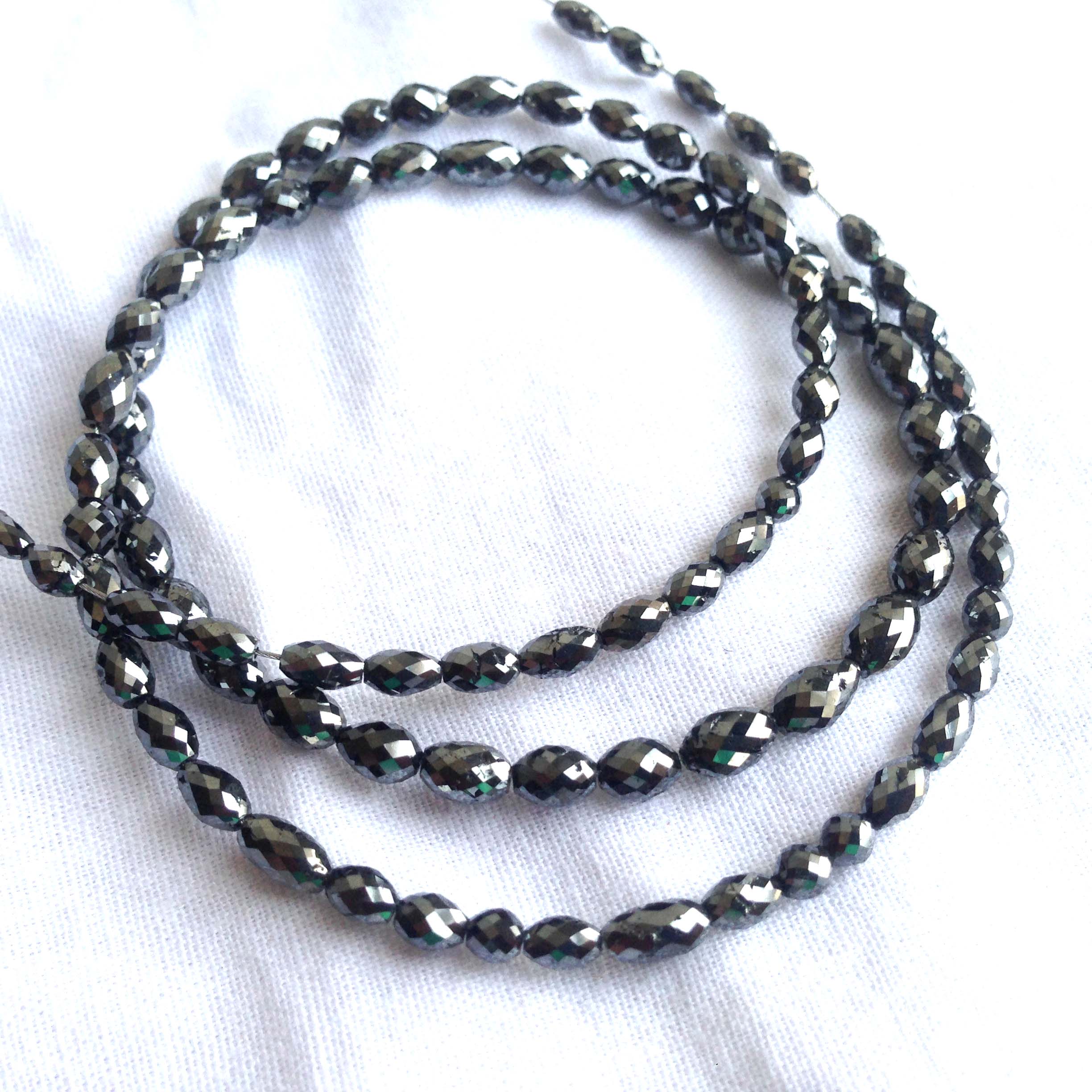12+ Ct Natural Black Diamond Drum Cut Beads Bracelet (2.0–3.5 MM) with Silver Clasp – Polished Diamond Jewelry