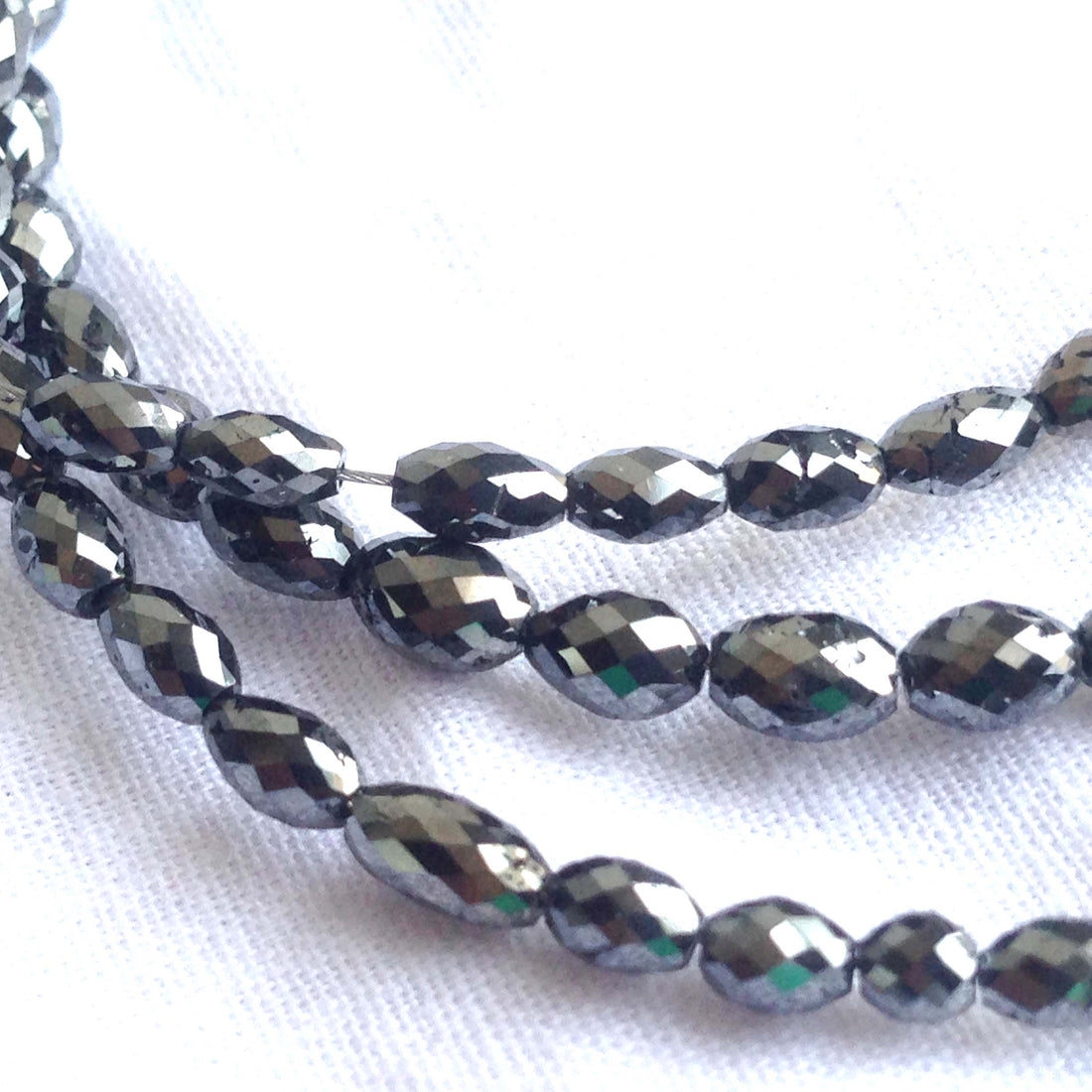 25+ Ct 2.0 to 3.5 MM Natural Black Polished Diamond Drum Cut Beads 16" Strand Necklace wt Gold Clasp
