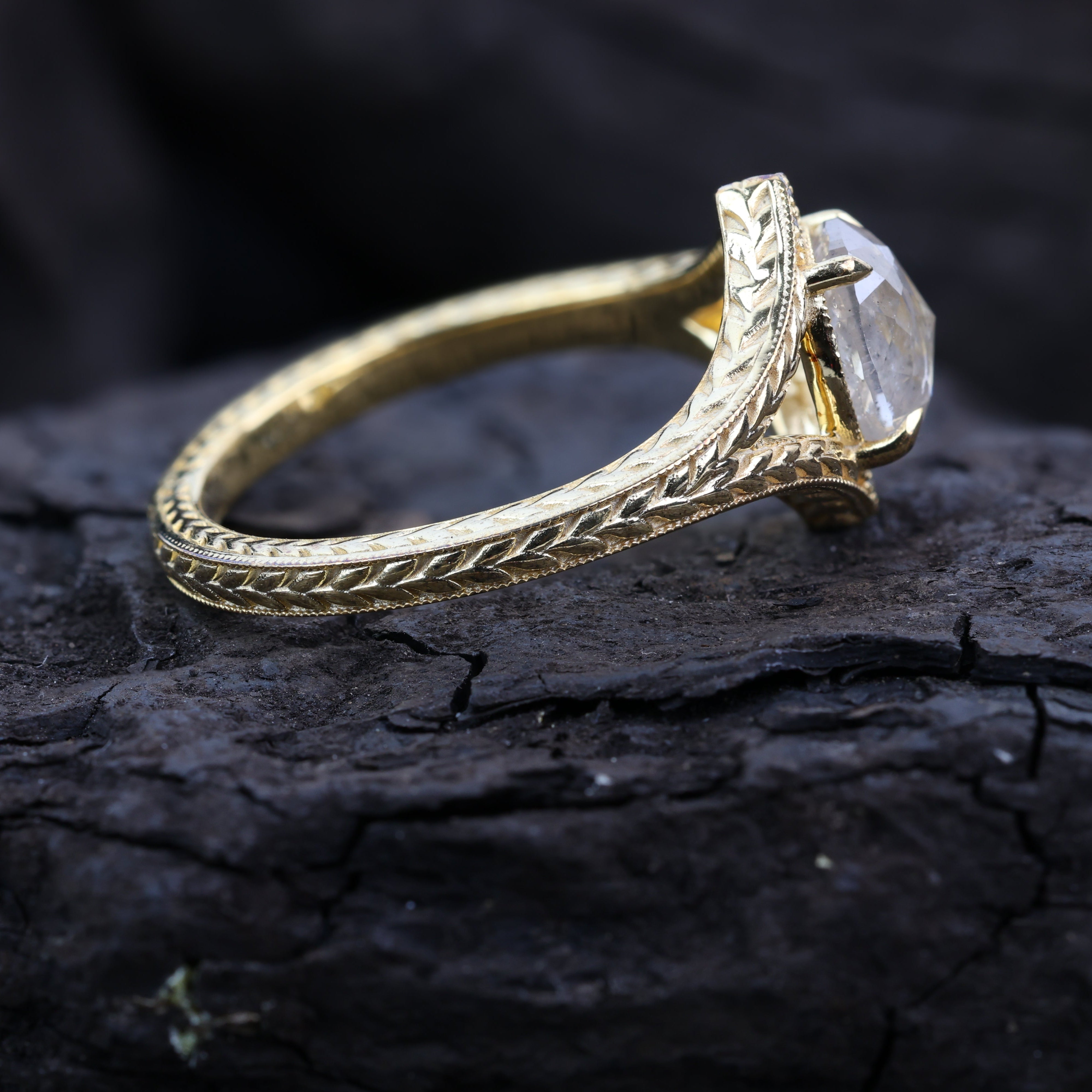1.53 Ct Salt and Pepper Diamond Ring, Natural Gray Oval Diamond 14k Gold Engagement Ring
