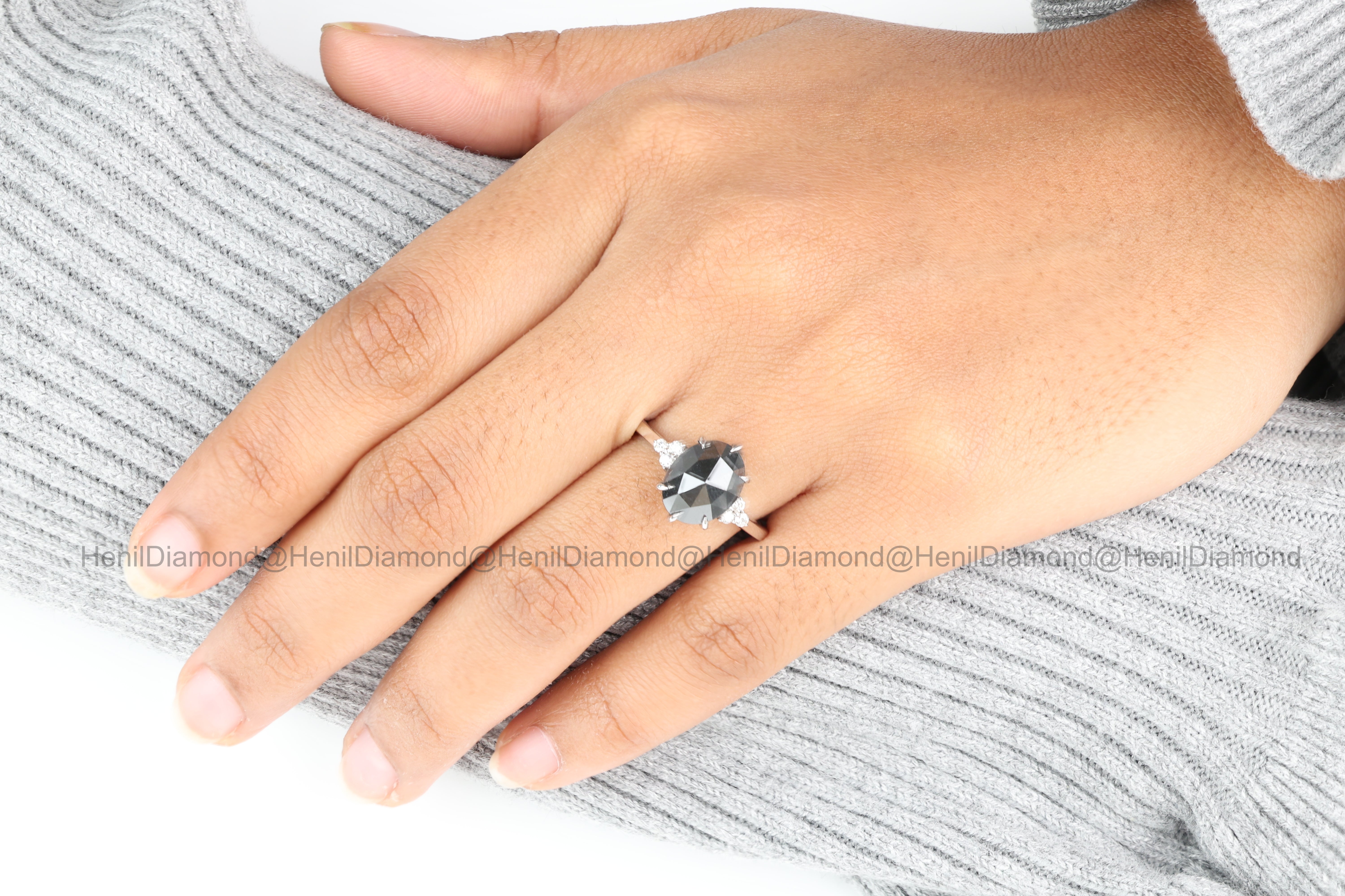 4.20 Ct Black Diamond Ring, 14K Gold Engagement Ring, Natural Pear Diamond Ring, Christmas Gift for Her