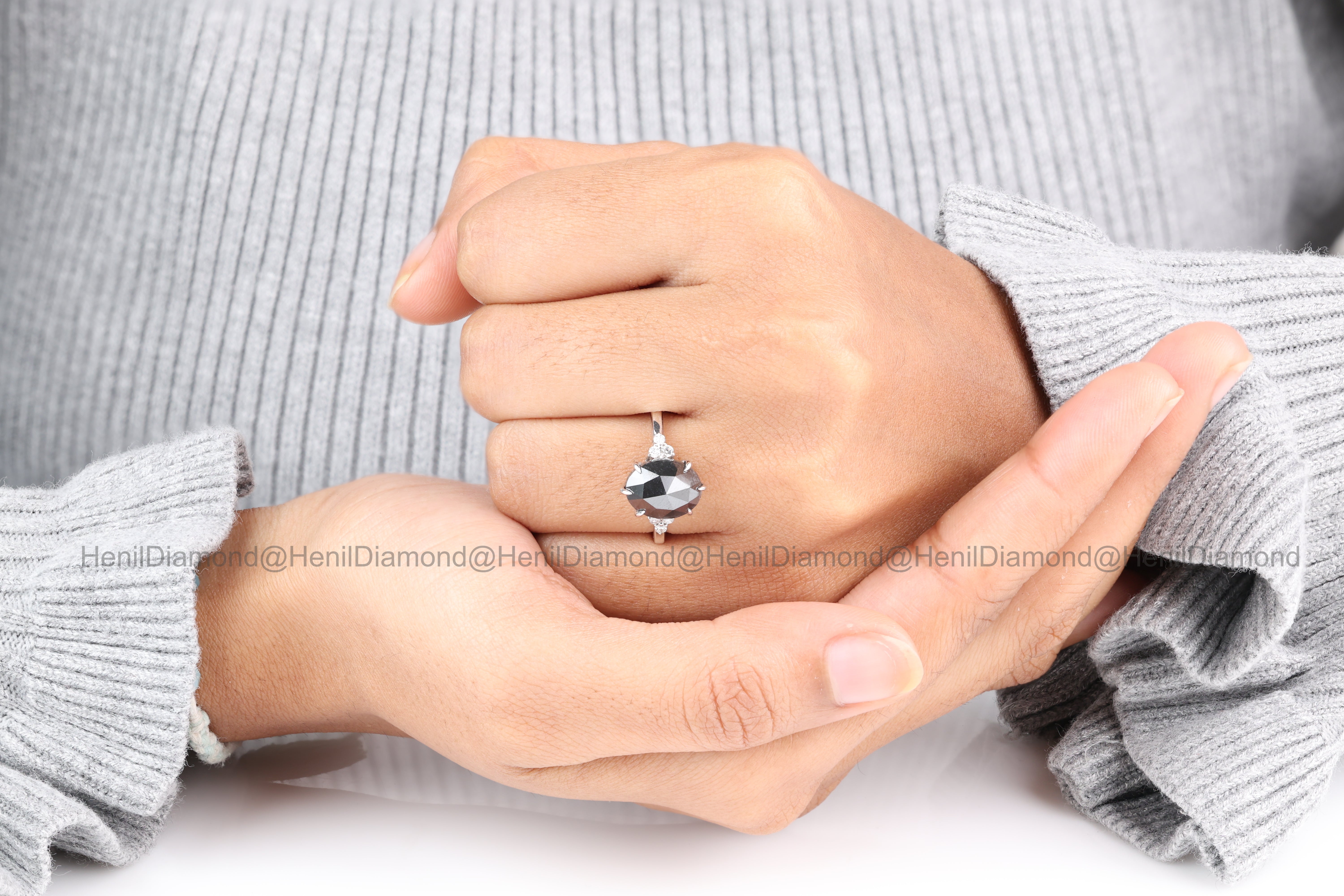 4.20 Ct Black Diamond Ring, 14K Gold Engagement Ring, Natural Pear Diamond Ring, Christmas Gift for Her