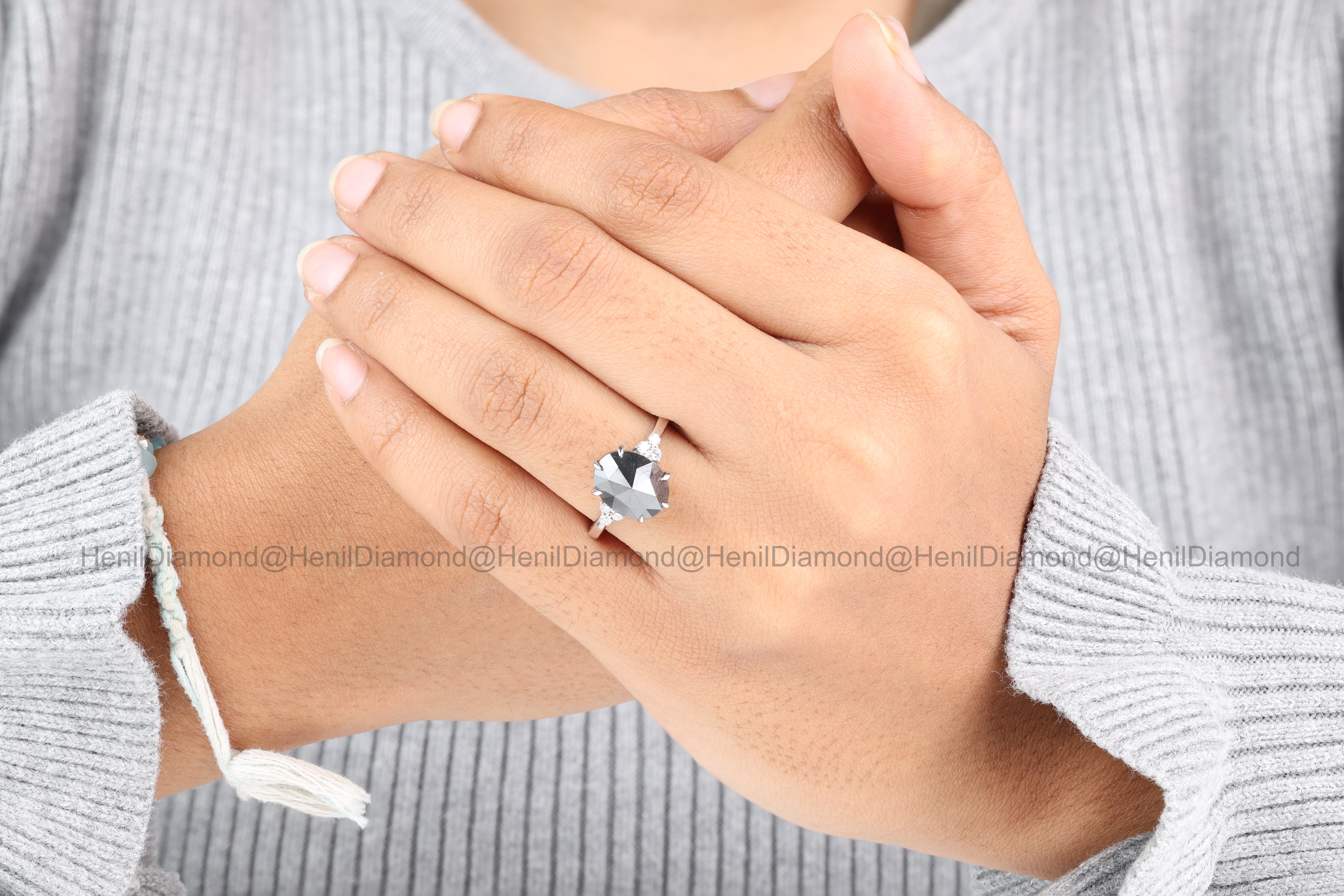 4.20 Ct Black Diamond Ring, 14K Gold Engagement Ring, Natural Pear Diamond Ring, Christmas Gift for Her