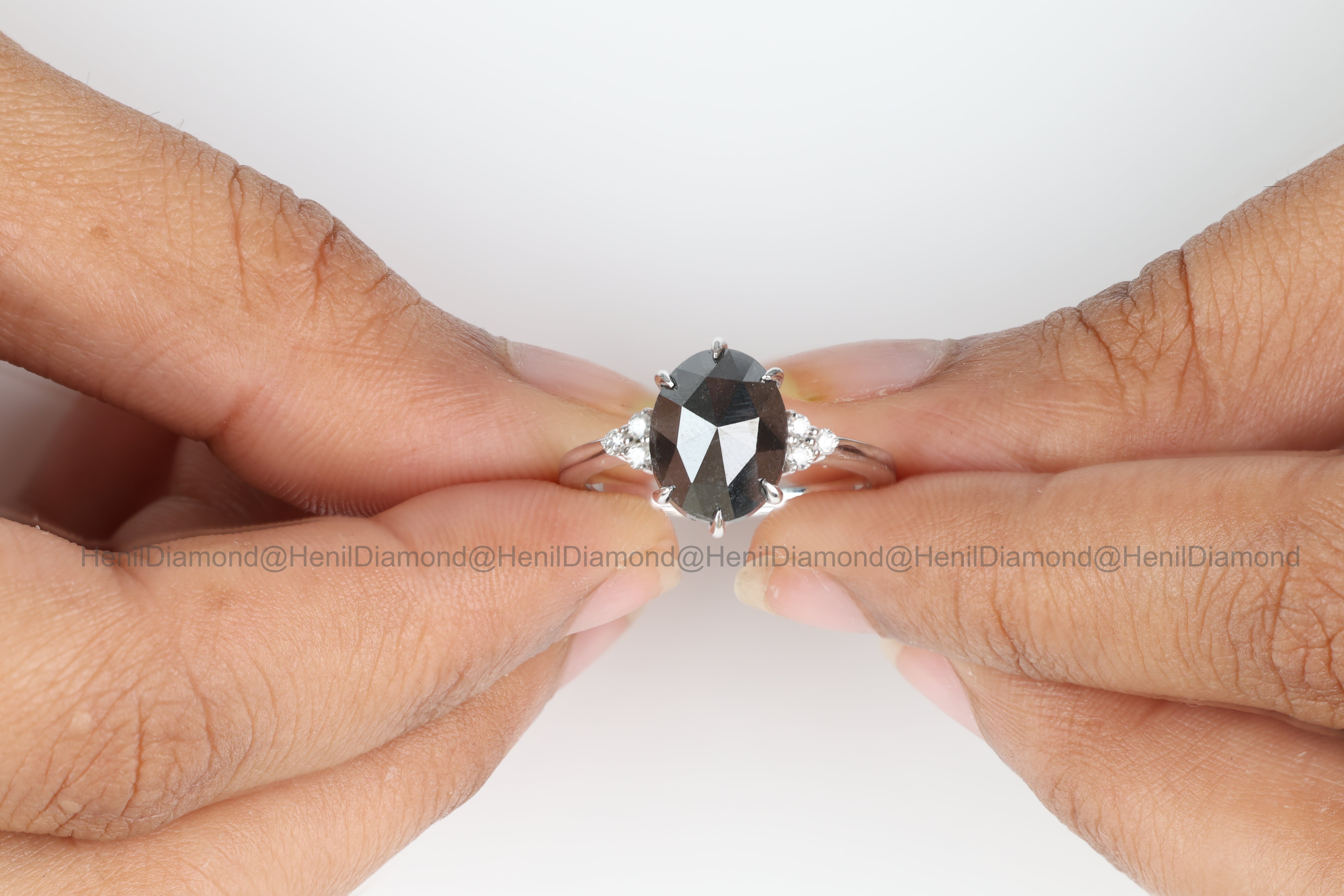 4.20 Ct Black Diamond Ring, 14K Gold Engagement Ring, Natural Pear Diamond Ring, Christmas Gift for Her
