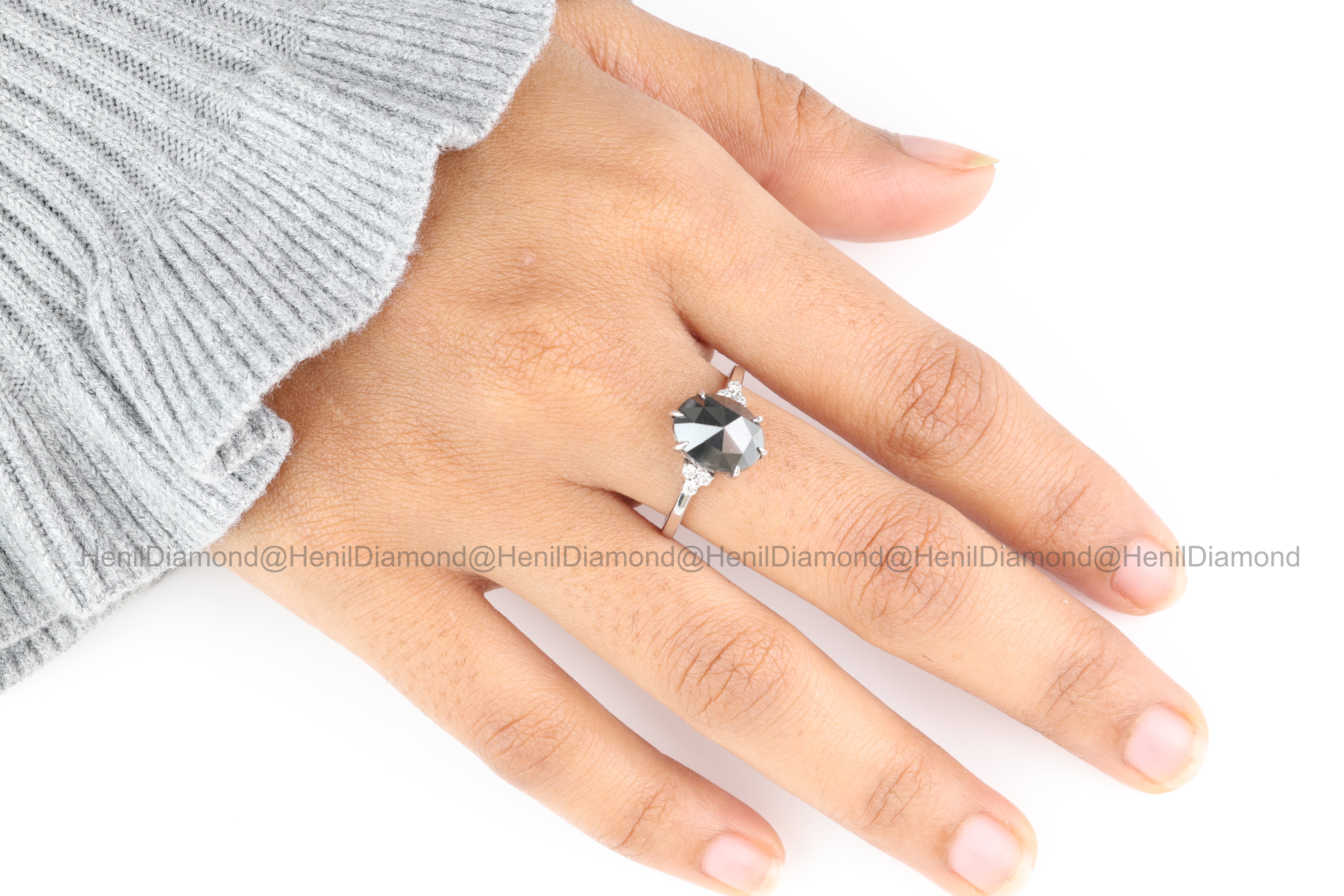 4.20 Ct Black Diamond Ring, 14K Gold Engagement Ring, Natural Pear Diamond Ring, Christmas Gift for Her